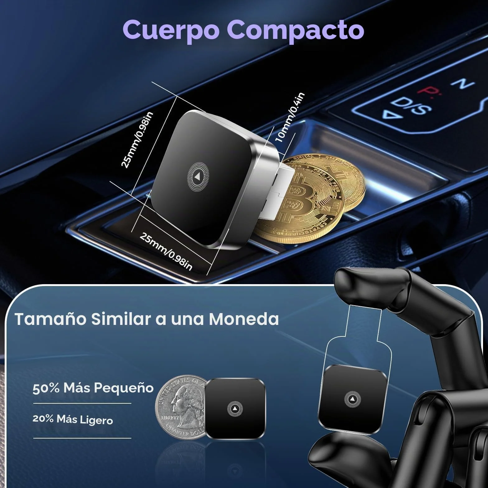 Adaptador Inalámbrico Carplay Android Auto 2 En 1 WiFi 2.4+5.0 GHz Bluetooth 5.0 USB C/A