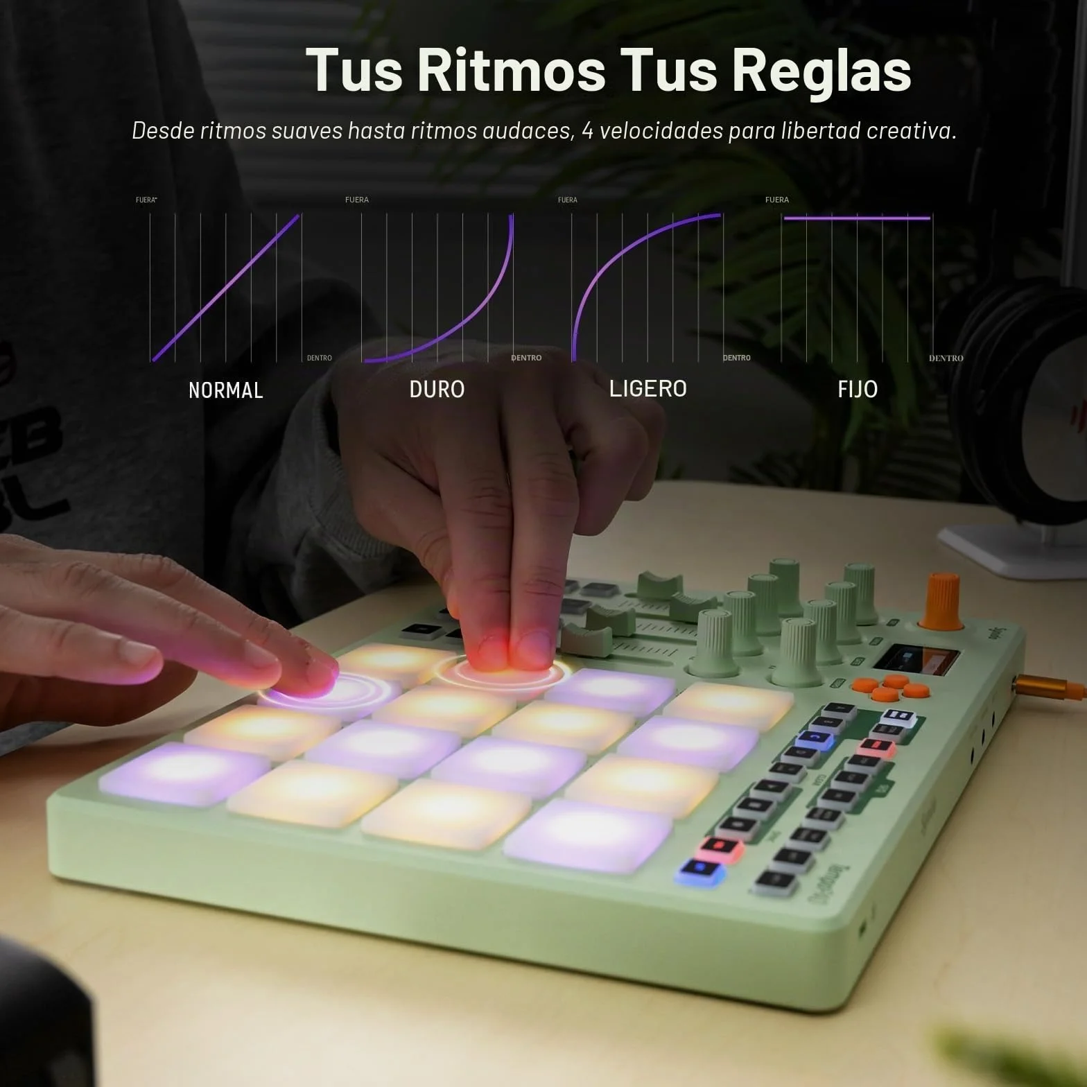 Synido Controlador inalámbrico MIDI Pad, máquina de creación de ritmos recargable por USB para producción musical profesional con 16 RGB Beat Pad, pantalla OLED, secuenciador de 16 pasos, entrada