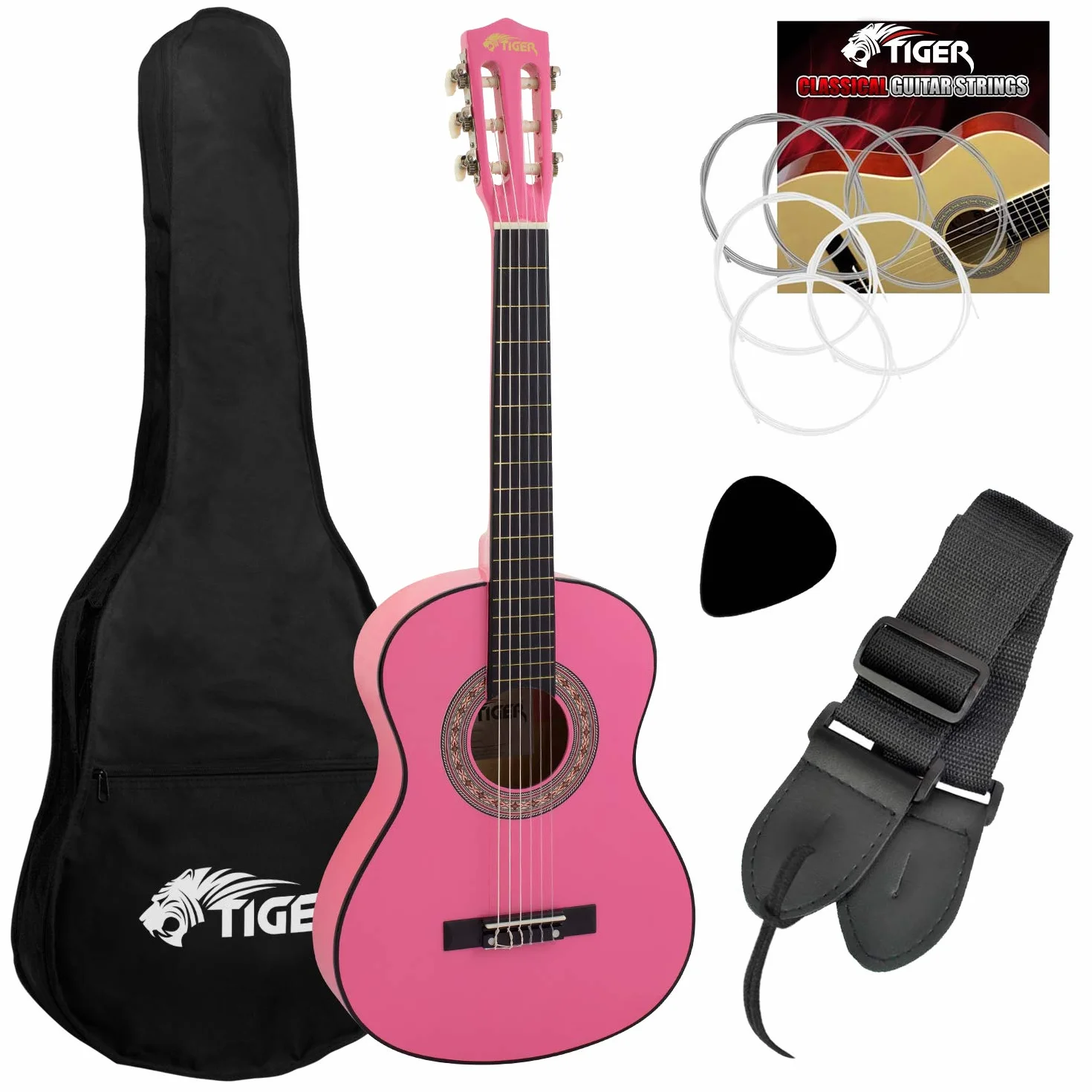 Tiger Jasmin Set de Guitarra Clásica de 1/4, Color Rosa