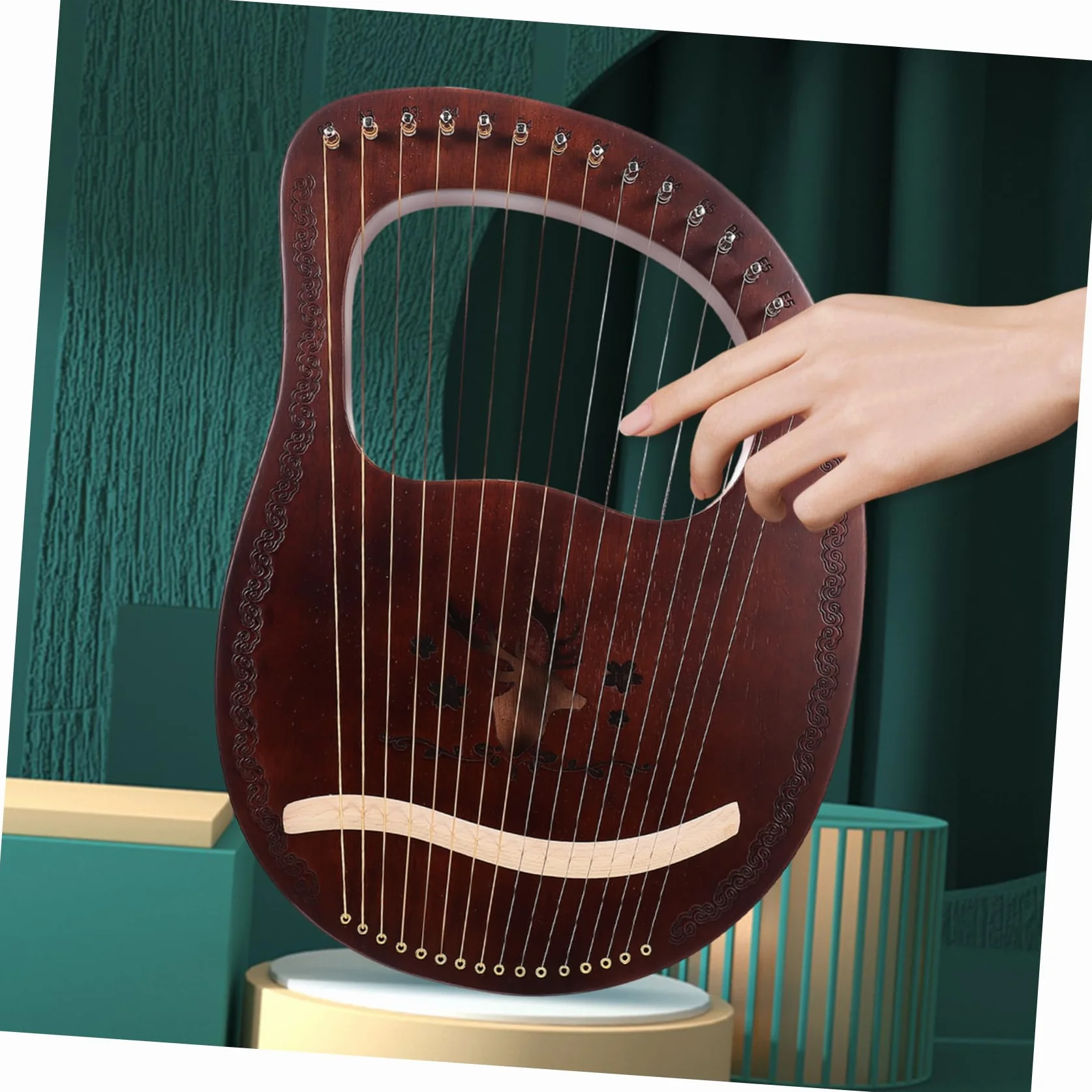 Yardwe Arpa de Lira de Madera de Tonos Arpa de Lira de Estilo Antiguo Instrumento de Cuerda para Tocar Manos para Música Tradicional