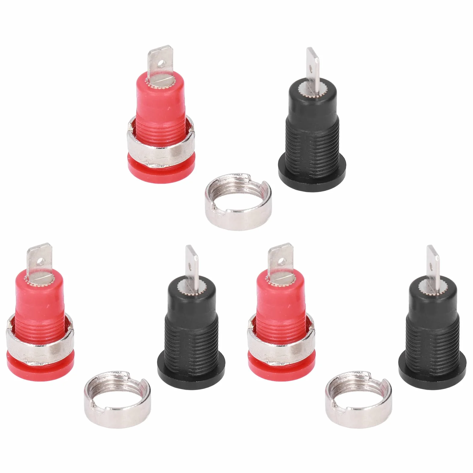 Conector Tipo Banana 4 mm, Terminales de Retorno Seguro, Rojo y Negro, Cobre Puro, Agujero de Montaje 12 mm, Tierra Desmontable