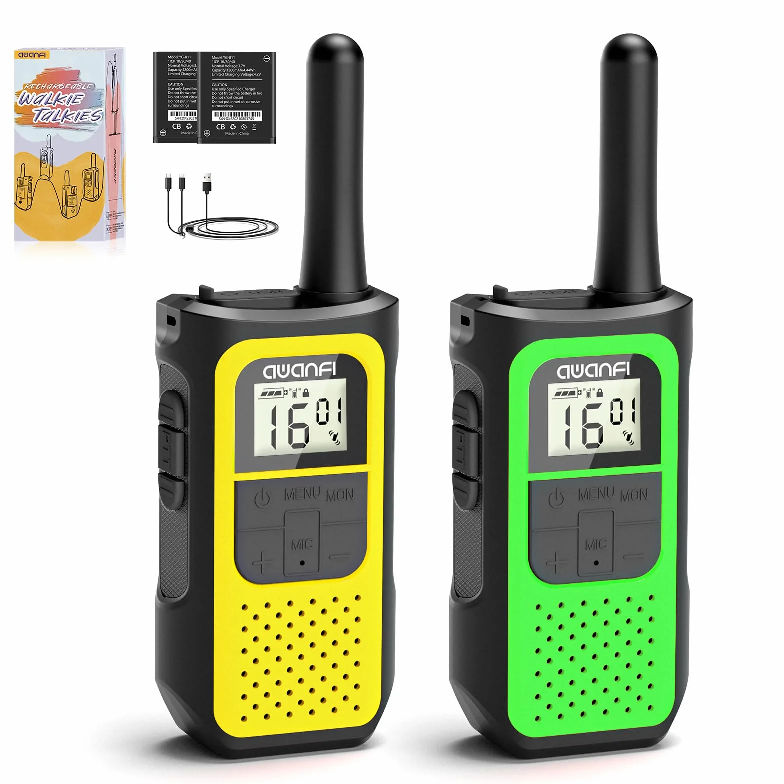 Walkie Talkie Recargable con 1200mAh Li-Ion Batería, Walkie Talkies para Niños Adulto, Walky Talky con 16 Canales VOX, Walkie-Talkies para Ciclismo Camping Senderismo