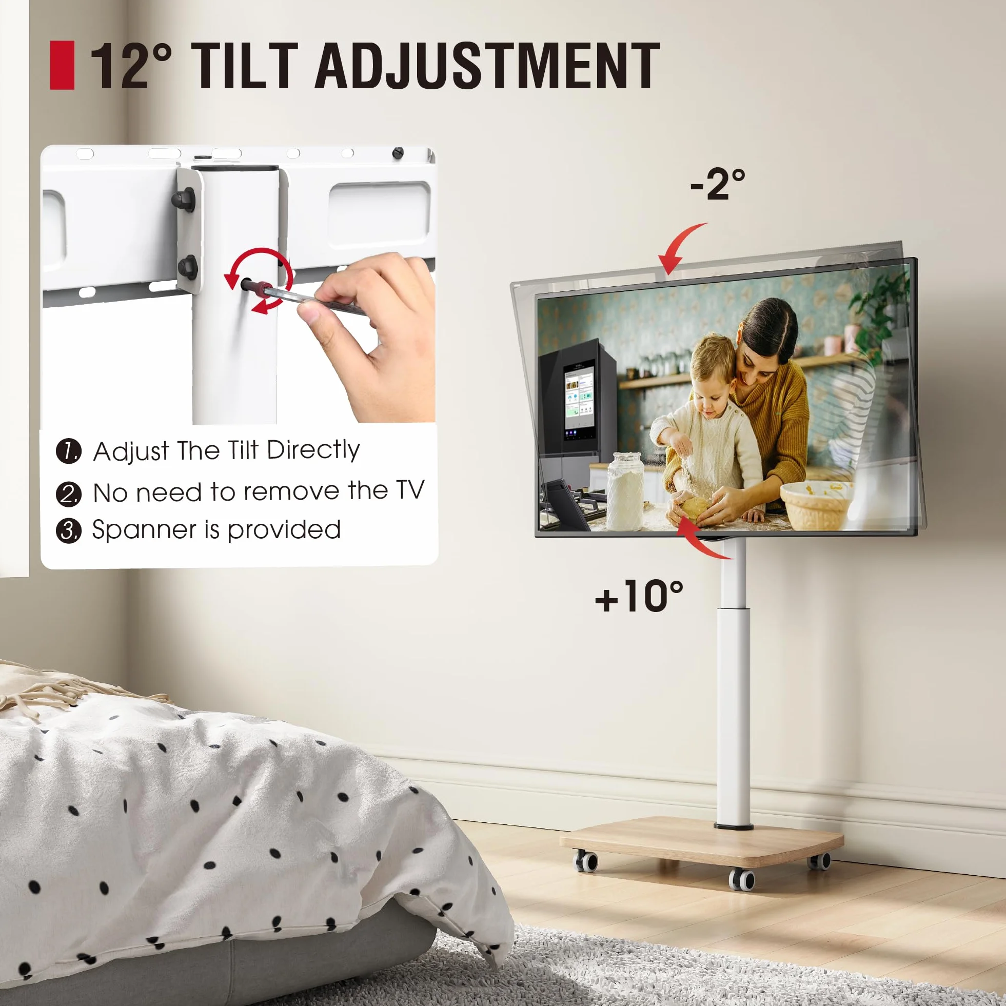 AOKCOS Soporte de TV con Rueda 32-65" Giratorio Altura Regulable VESA 400x400mm 40kg