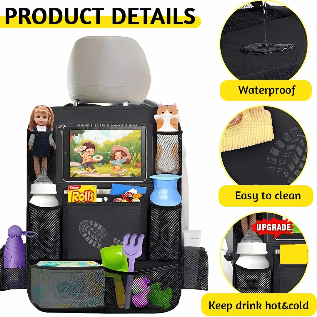 Soporte de Tableta Coche Reposacabezas,Bolsa Porta Tableta Coche - Accesorio de Viaje, para Tableta Infantil/Tableta/Móviles (4,7-13 pulgadas), Almacenamiento para Cosas Pequeñas & Vasos