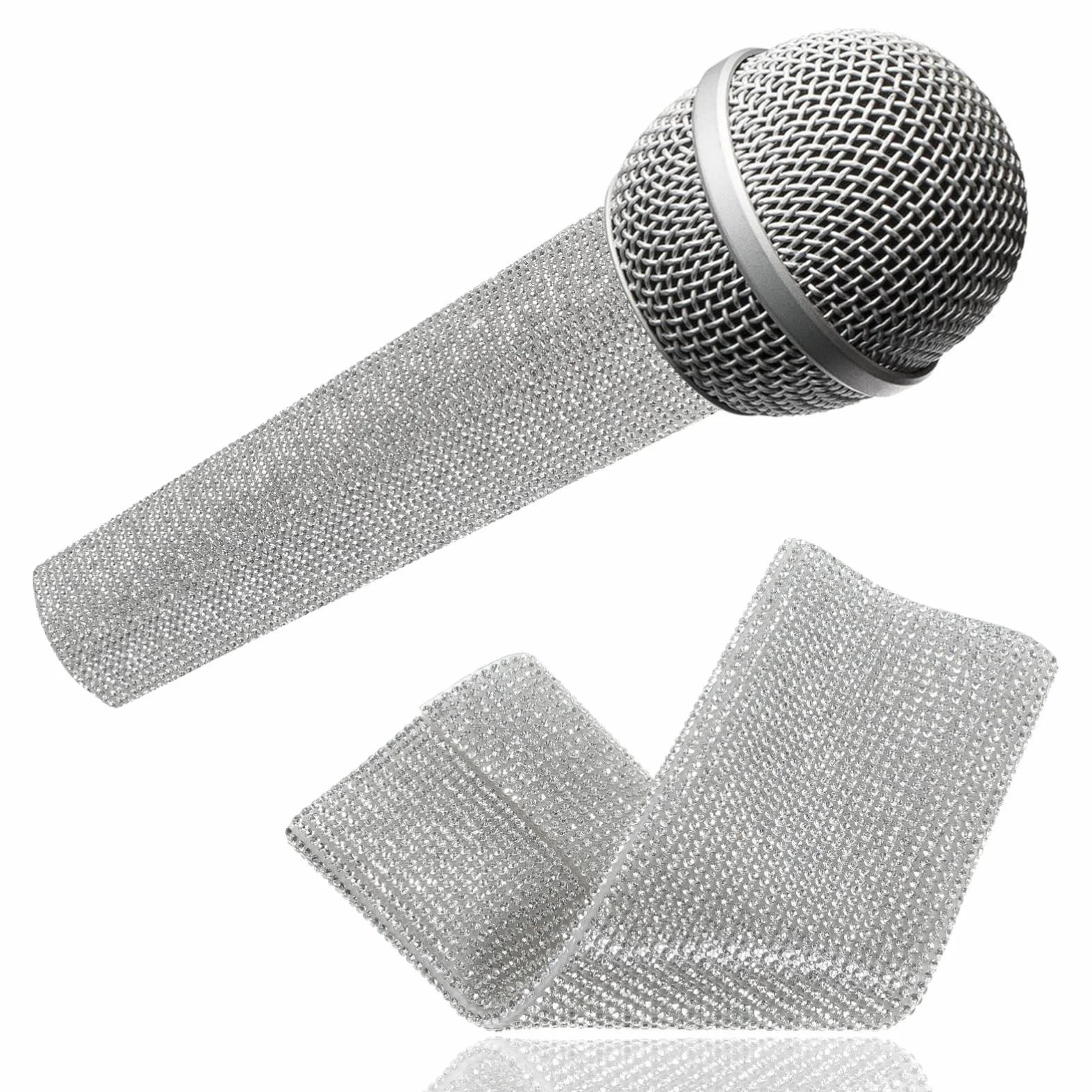 Toyvian Funda con Diamantes de Imitación para Micrófono Inalámbrico, Cubierta Brillante Decorativa para Cantantes y Presentadores, Accesorio de Lujo para Escenario Karaoke y Fiestas Fácil de Poner
