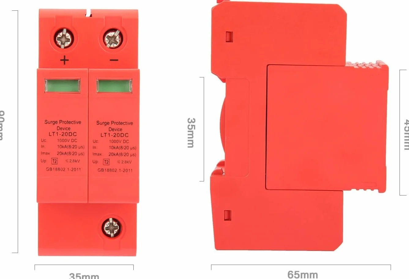 DEWIN Dispositivo Descargador, DC 1000V Dispositivo Descargador de Bajo Voltaje de Protección contra Sobretensiones Domésticas 2P 10KA~20KA