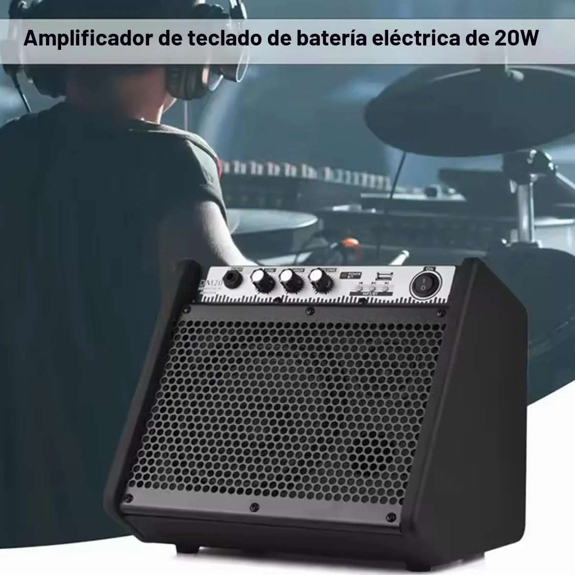 Coolmusic DM20 Bluetooth Amplificador de Monitor Personal Amplificador de Tambor eléctrico Altavoz, Teclado y Altavoz de Guitarra acústica (20W con Cable)