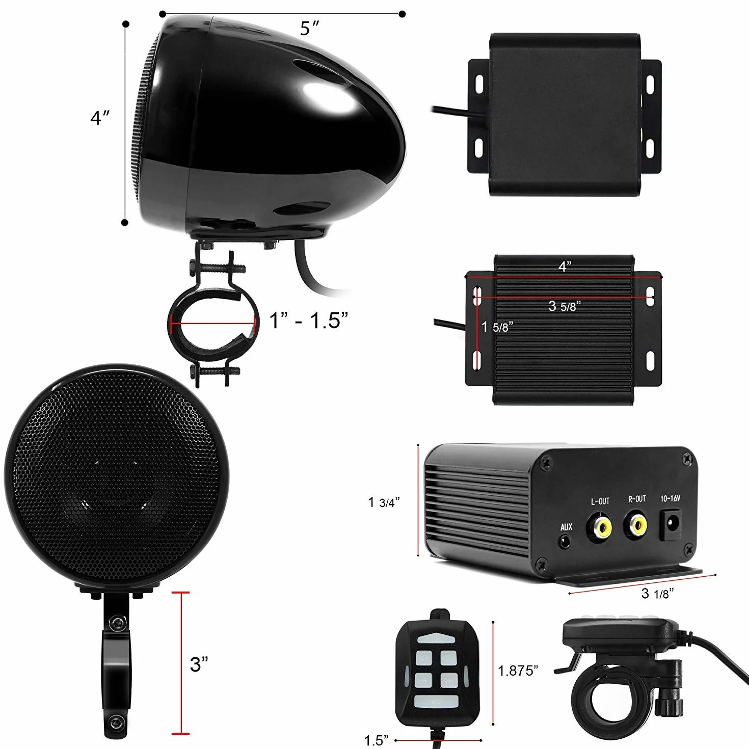 M150 Sistema de Audio con Amplificador de Moto con AUX, MP3, Radio FM, 4 Pulgadas de Altavoces estéreo Bluetooth Impermeables para Motocicletas ATV UTV RZR (Negro, Red)