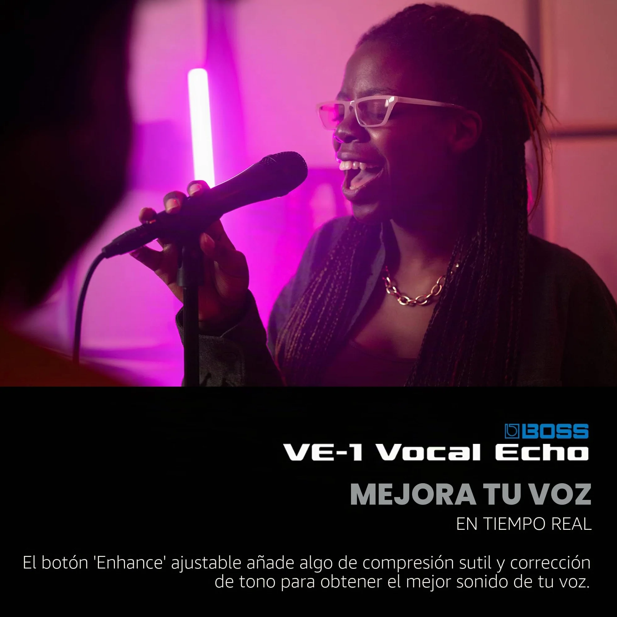 BOSS VE-1 Vocal Echo para cantantes | Controla tu sonido vocal en tiempo real | Añade ambiente natural o reverb profunda a tu voz | Siete tipos de efectos ajustables | Memoria integrada