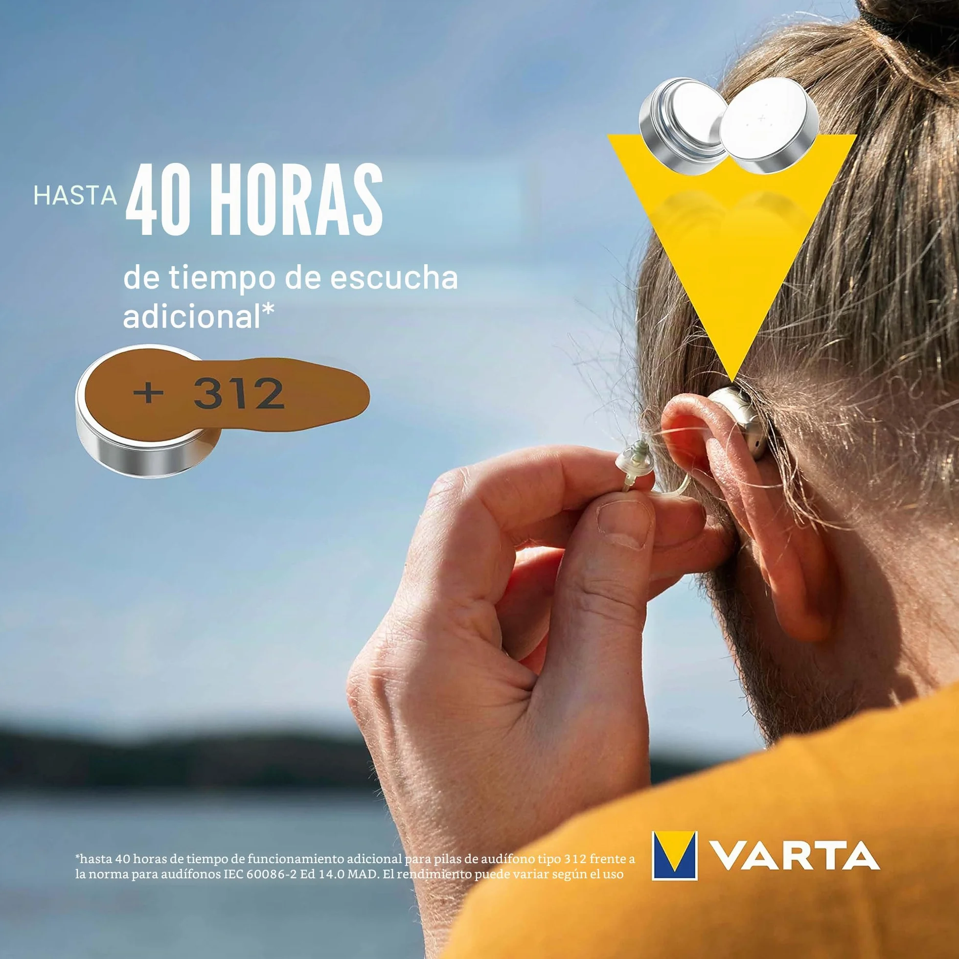VARTA Pilas para aparatos auditivos tipo 312 marrón, paquete de 60, Power on Demand, Made in Germany