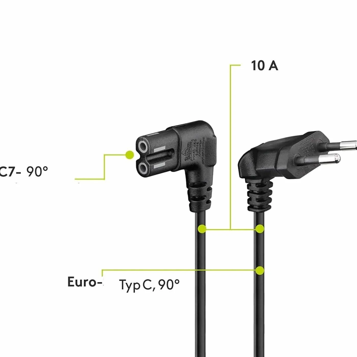 TECHZOCO Cable alimentación IEC-320 C7 acodado, Cable Alimentación Tipo C Euro, Sección 0.75 mm², Compatible con Samsung, Philips, LG Sony Sharp Panasonic LED TV Sky TV, Sky, Negro, 50 cm