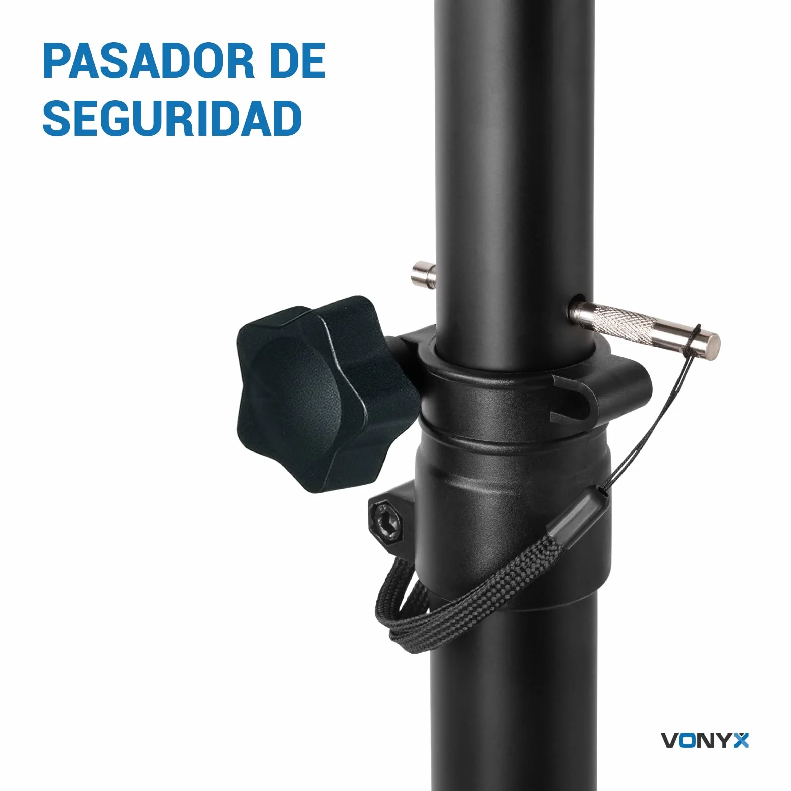 Vonyx LS01K Pareja de tripodes para altavoces, con funda de transporte, capacidad de carga máxima de 30 kg, pasador de fijación seguro, ideal altavoces con Vaso (tophat) de 35 mm, altura max 1,75m.