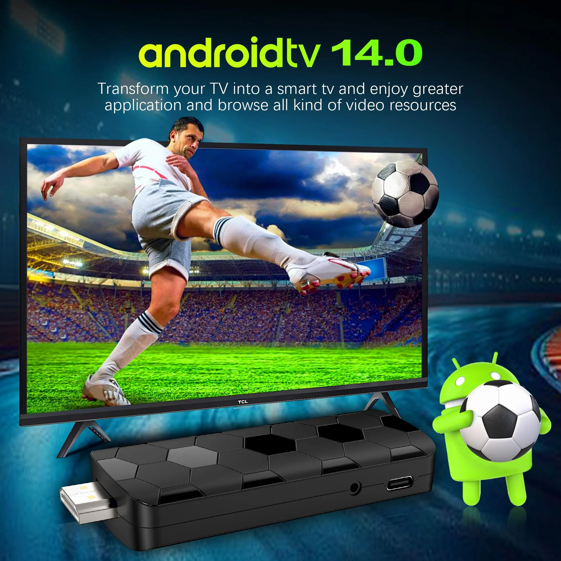 Android TV Stick 14.0, Smart TV Stick 2GB RAM 16GB ROM RK3518 Chip, WiFi Dual 2.4G/5.8G, BT5.4, HDMI 2.0 y HD 8K, Soporte Remoto de Voz para Video y Audio, Negro 2026