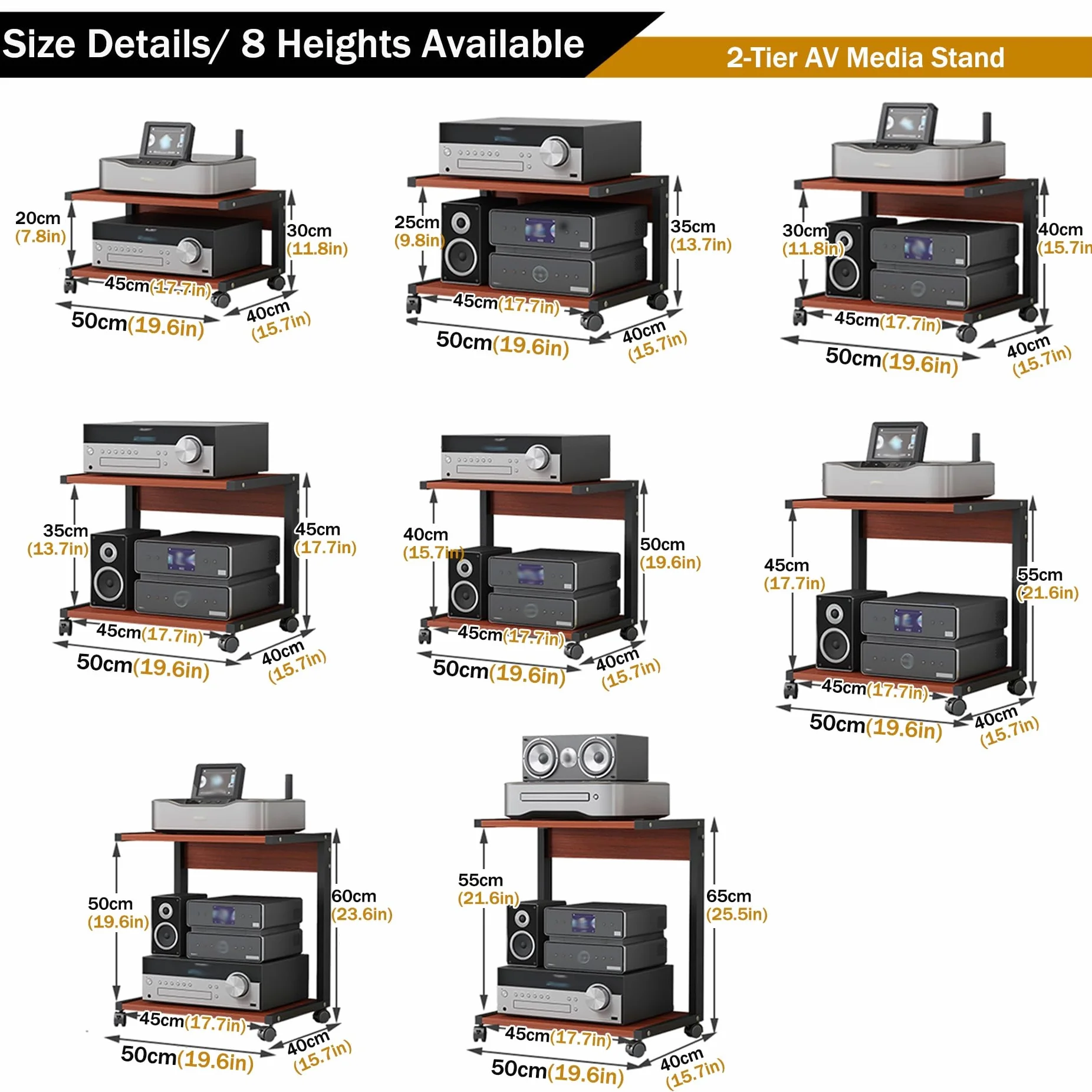 Mueble Equipo Hifi,Soporte Altavoz,Mueble Tocadiscos,Soporte para Medios Audiovisuales con Ruedas,Estanterías de Audio y Video de 2 niveles,Equipos Música Consola,para Sala de Estar y Sala de Juegos(N