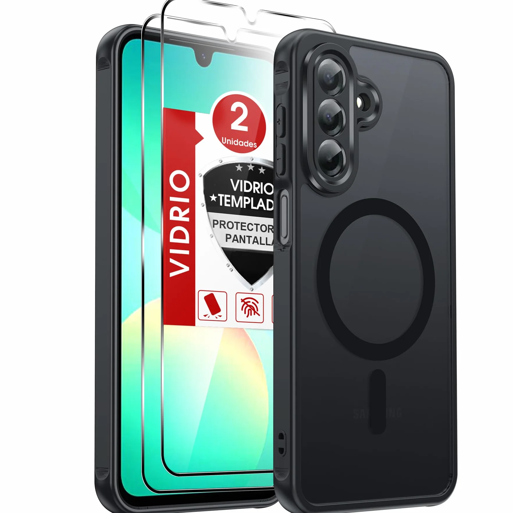 LeYi Funda Magnética para Samsung Galaxy A26 /A 26 5G / 4G, Compatible con MagSafe [2X Protector de Pantalla] Movil Carcasa Antigolpes Helada Translúcida Antihuellas Cuerpo Completo Capa, Negro