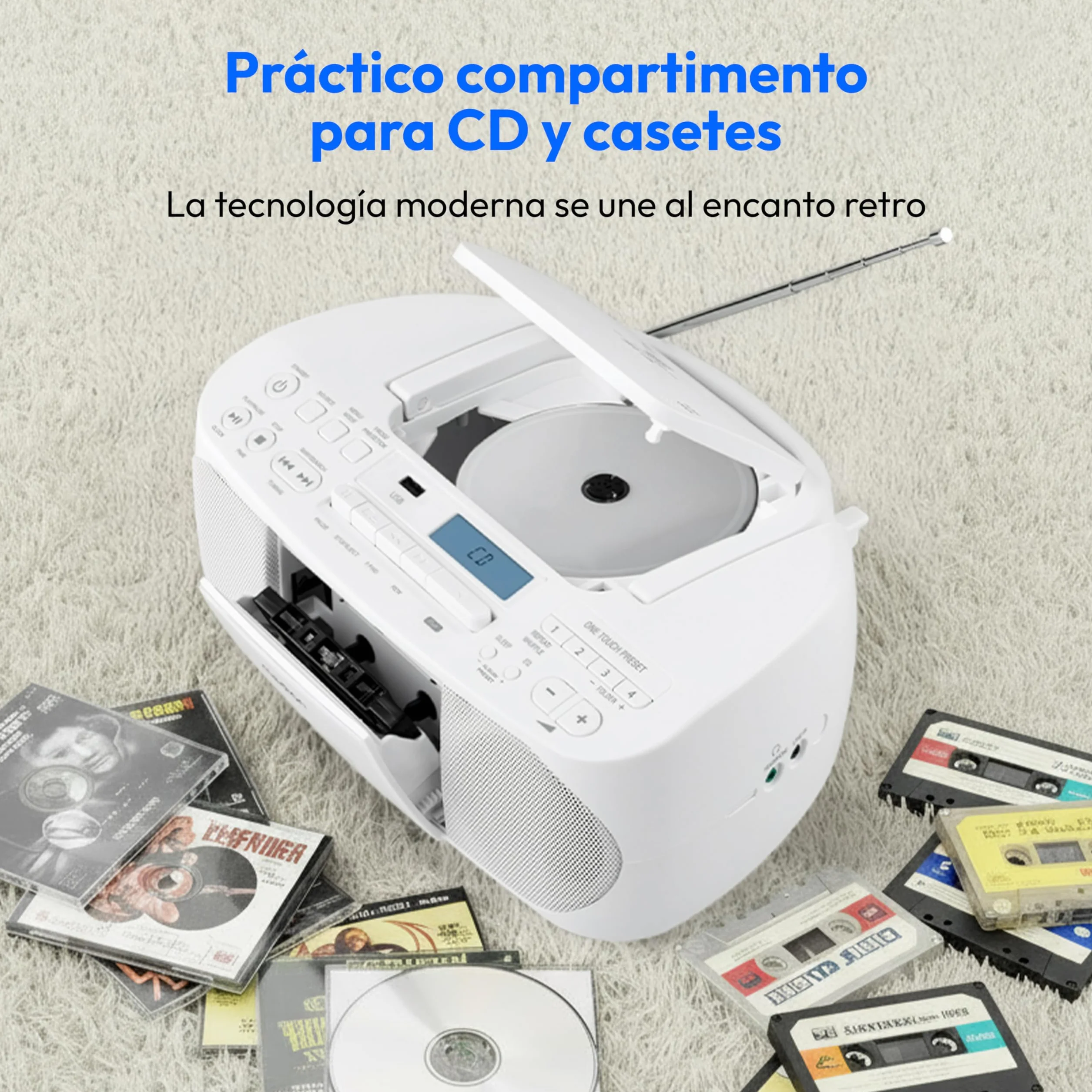 MEDION DRX-1 Plus Boombox Radio Portátil DAB+ FM Bluetooth CD MP3 Casete Blanco