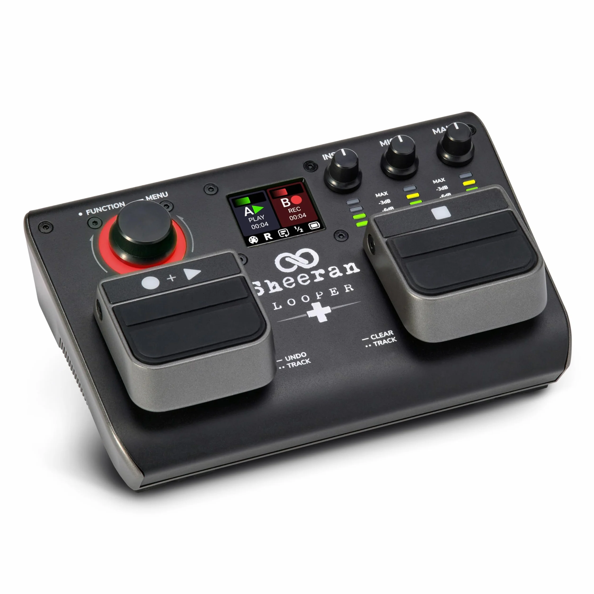 SHEERAN LOOPER + Pedal de Dos Pistas para Guitarra, Bajo, Teclado o Voces. Capacidad para 128 Loops, 4 Modos Looping, Display e Interfaz de Audio