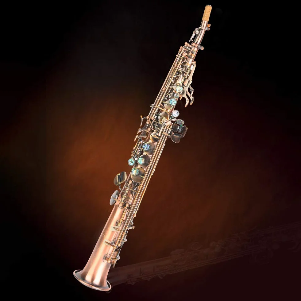 Venta loca Sopranaxofón Soprano, Profesional Antique Red Copper B Soprano con bolsa de transporte