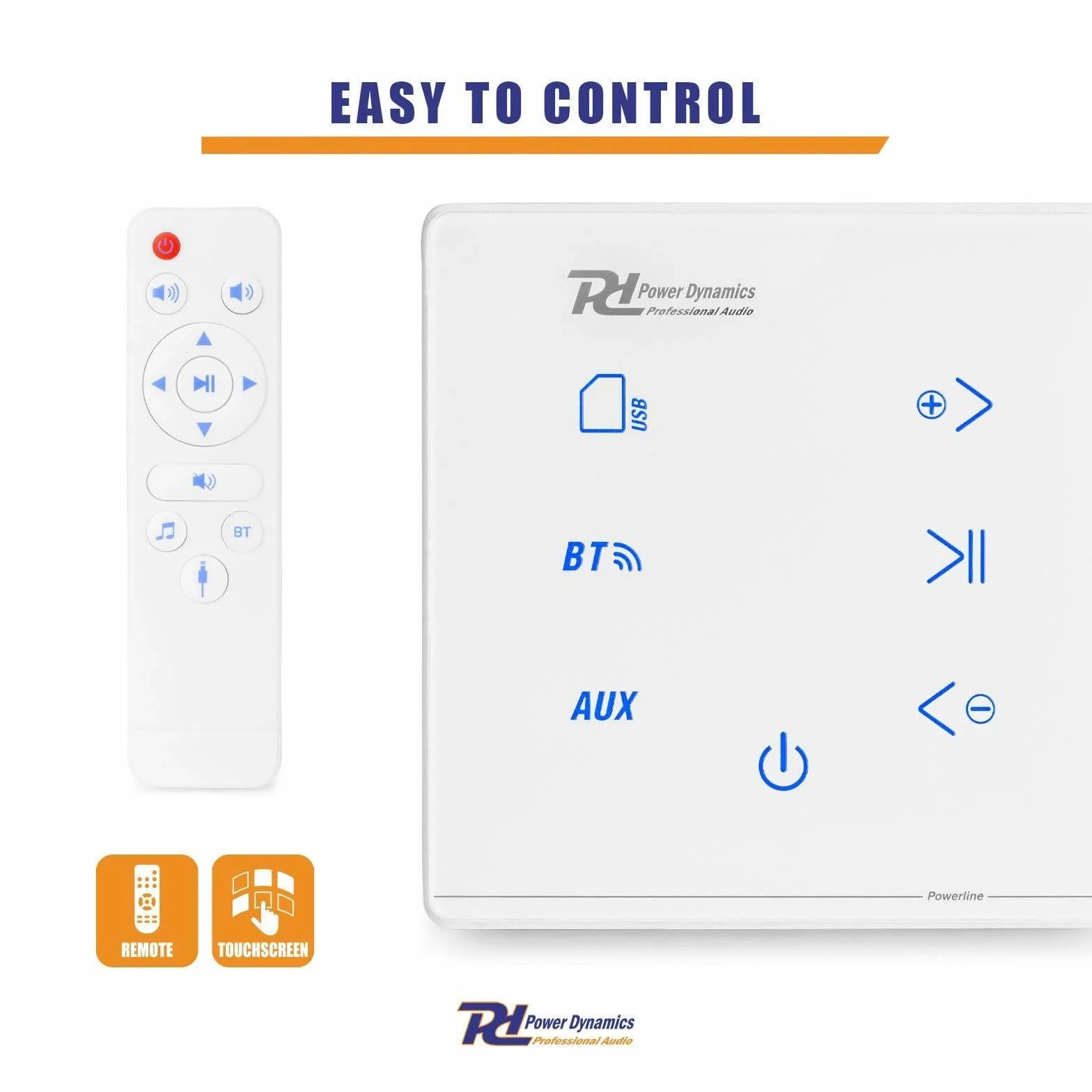 Powerline A50WSet Sistema de Sonido Empotrado con Amplificador Bluetooth 5.0, Pantalla táctil y 2 Altavoces de Techo 6,5", MP3 USB Micro SD, Mando y Caja de empotrar