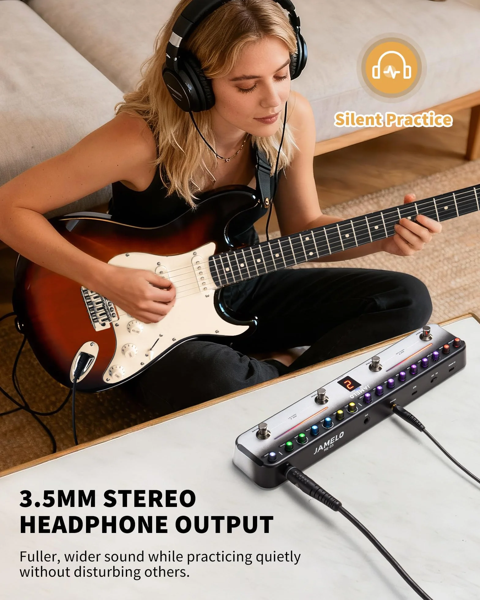 Pedal de efectos múltiples, procesador de efectos de guitarra JAMELO con 8 AMP y 8 CAB, reverberación, retardo, coro, puerta, aumento, recargable, Bluetooth y grabación, control por aplicación, 40