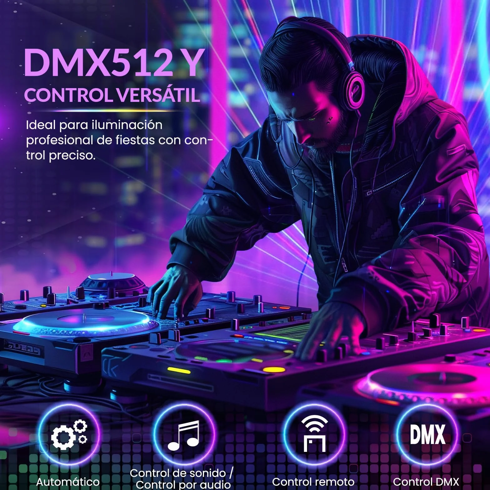 Luces discoteca RGBW & UV con 27 LED y DMX, láser discoteca 3 en 1 con 6 LEDs blancos de 2W, luz estroboscópica y UV, efectos dinámicos para DJ, fiestas y eventos