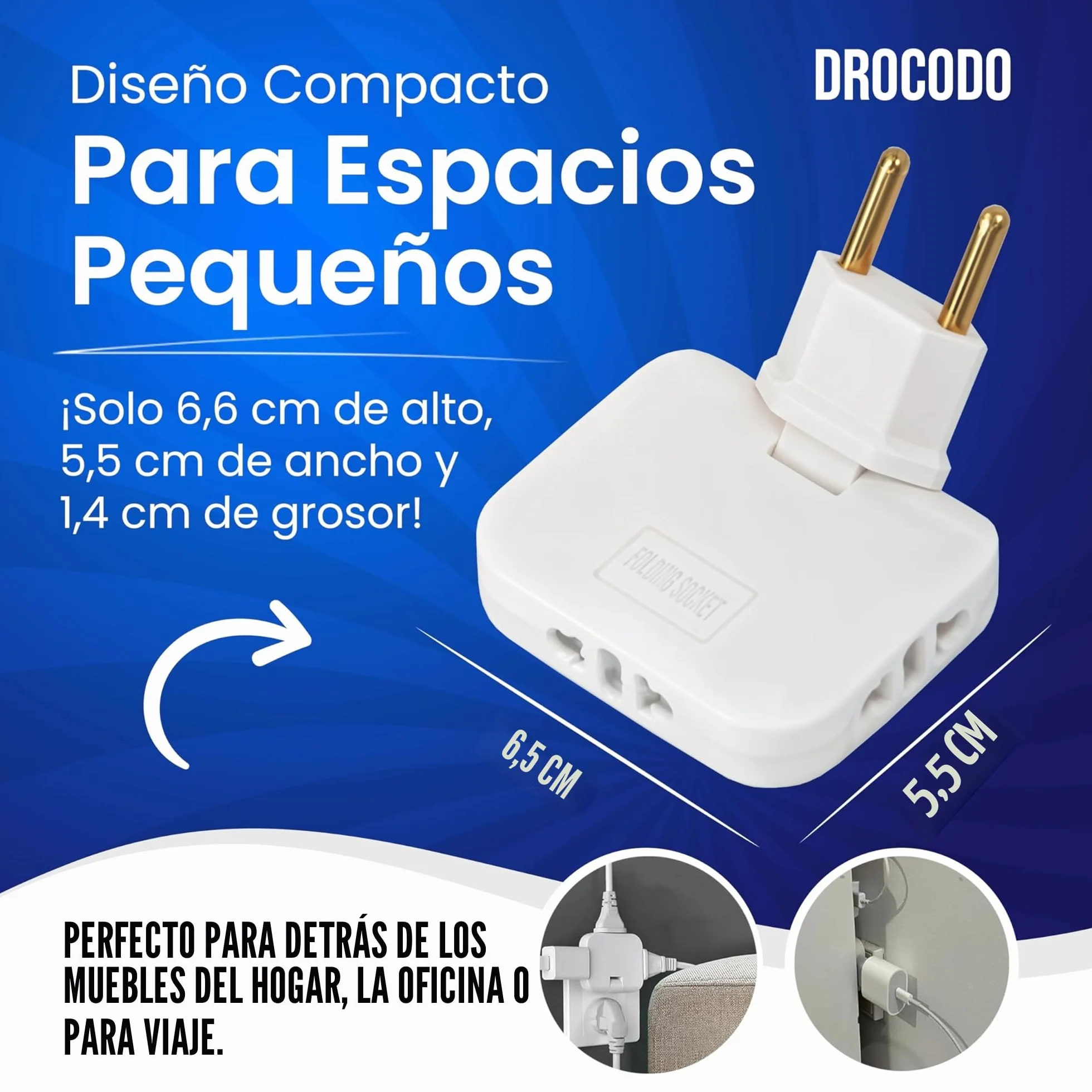 【Pack DE 4 】 Ladron enchufes Plano | Enchufe Plano Pared extraplano de 3 Tomas Giratorio 180º | ladrón Enchufe | enchufes Planos detras Muebles | ladron Enchufe | Ladrones para enchufes