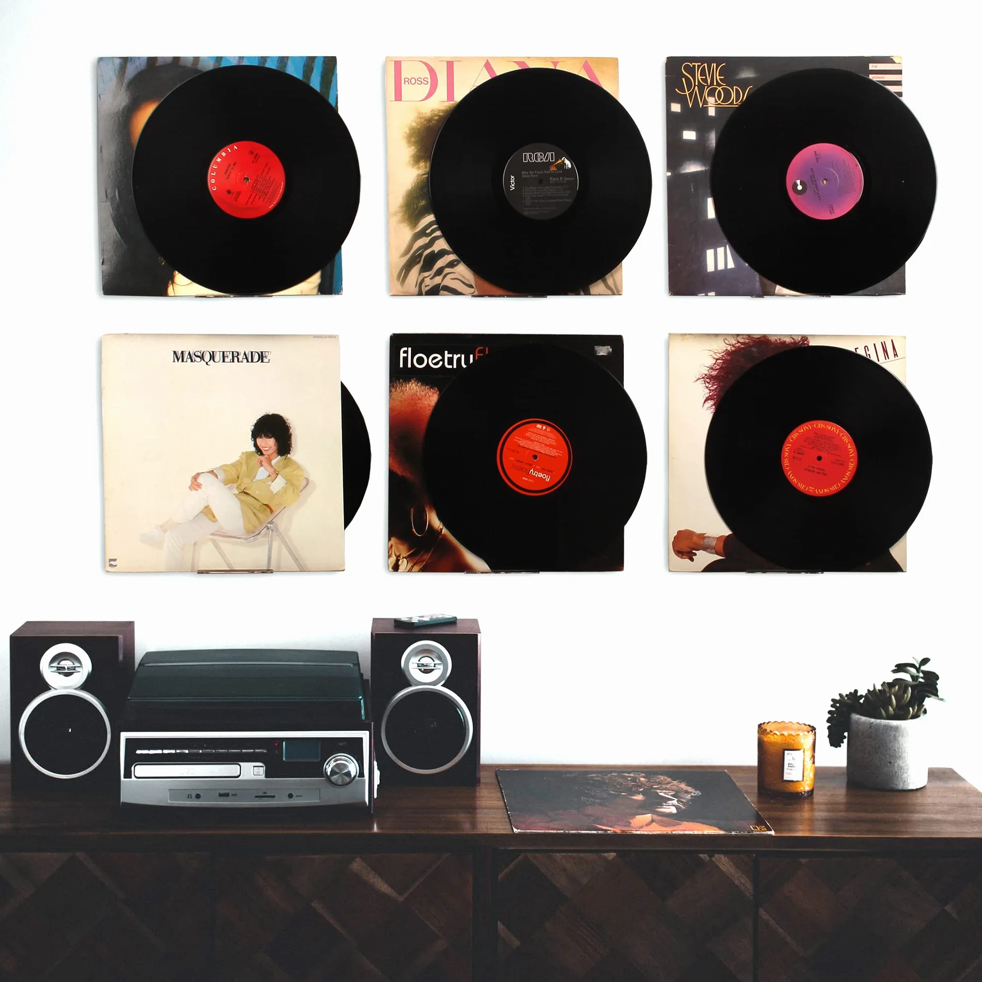 WANLIAN Estante de acrílico Transparente para Discos de Vinilo, Estante montado en la Pared, Paquete de 6, estantes flotantes Transparentes, Soporte de exhibición de Discos de acrílico (Transparente)