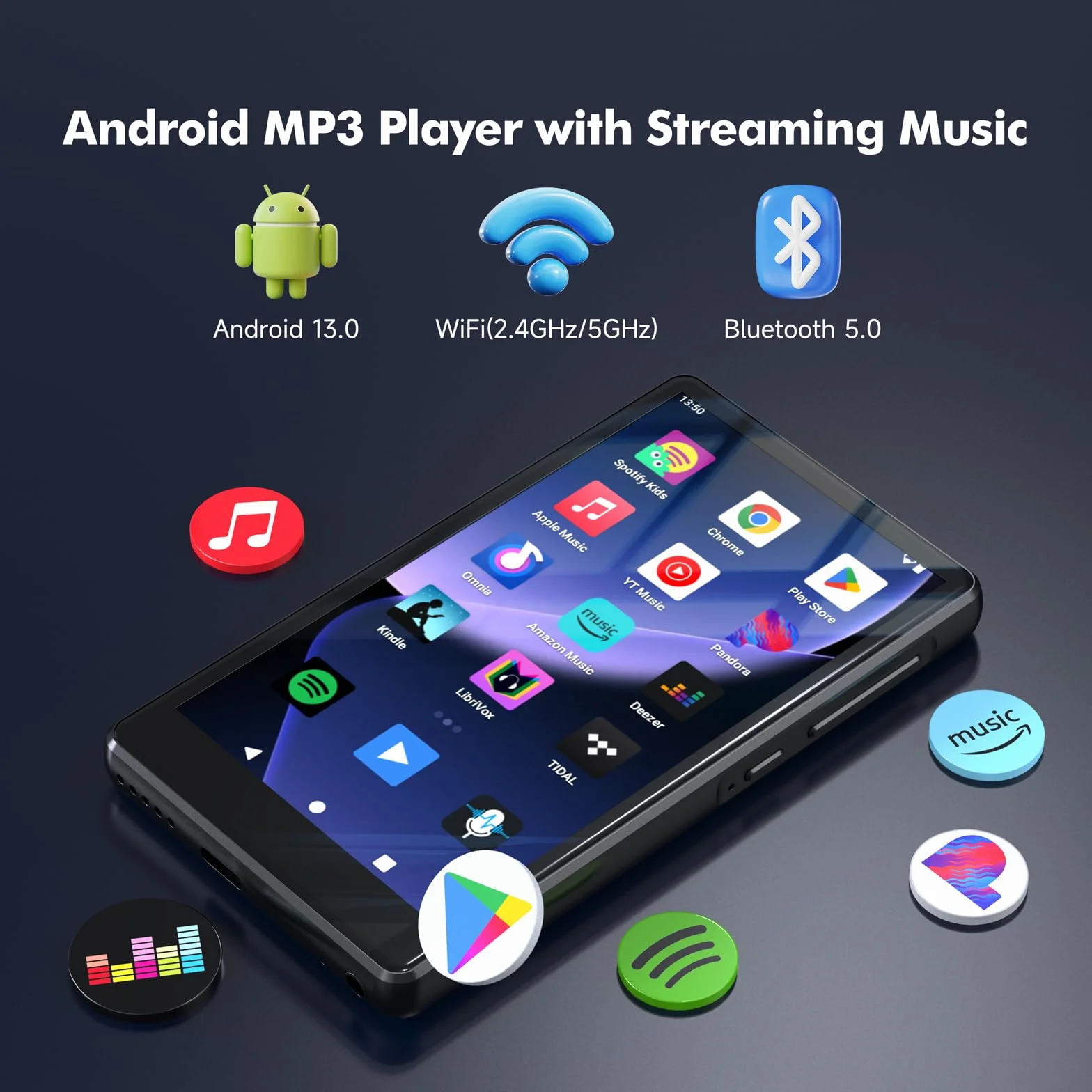 163GB Reproductor MP3 Bluetooth Spotify, 4.5 Pulgadas Pantalla Táctil MP4 y WiFi, Reproductor Música WLAN Android con Amazon Music, Deezer, Audible, Radio FM, Play Store