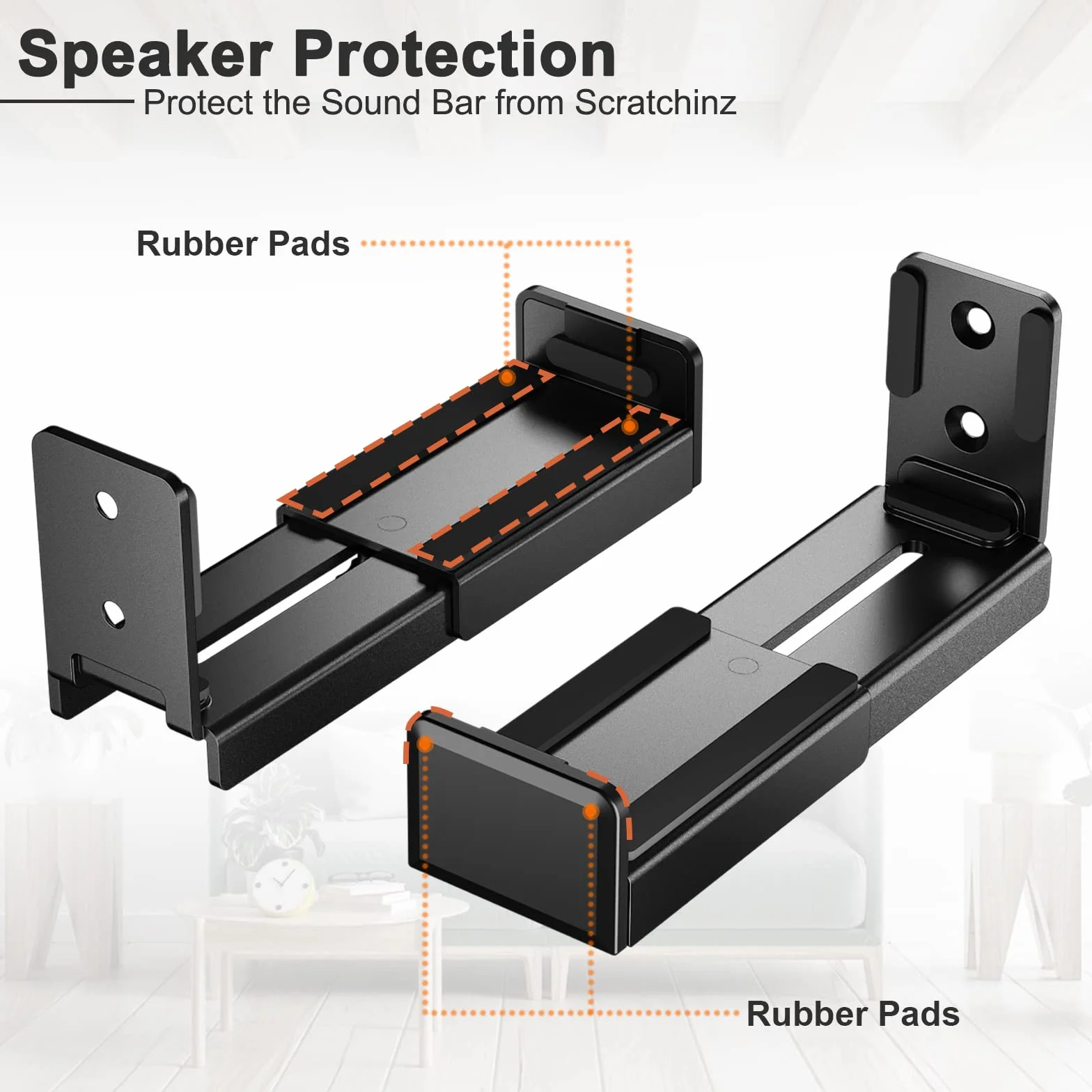 PUTORSEN Soporte Barra Sonido, Universal Soporte para Barra de Sonido para Sonos,Capacidad Máximade 15 kg，Profundidad Ajustable de 3.5 a 6.1 Pulgadas, Ganchos Antideslizantes extraíbles y bloqueables