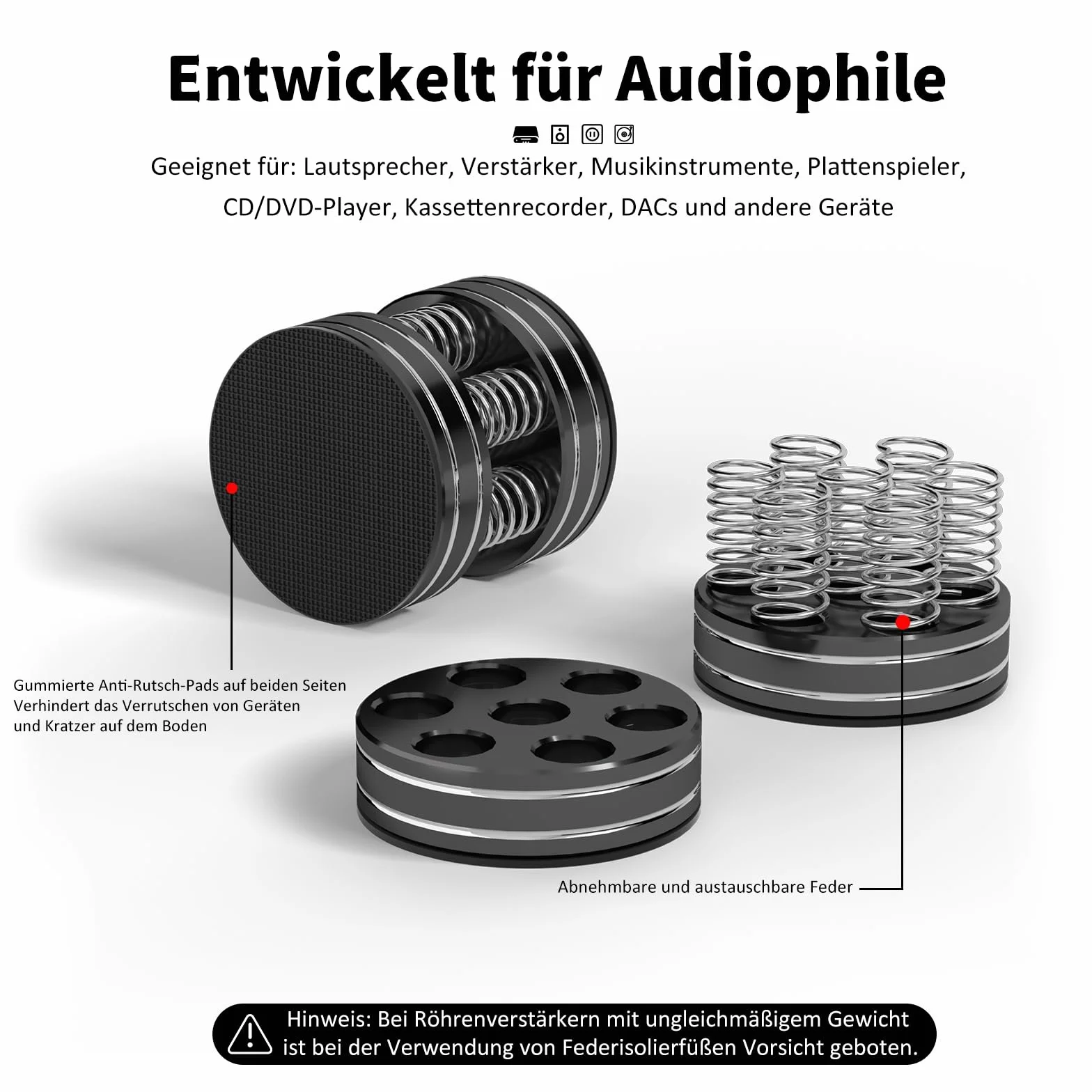Pies de resorte de aluminio para altavoces 44 mm x 38 mm, con almohadillas antideslizantes