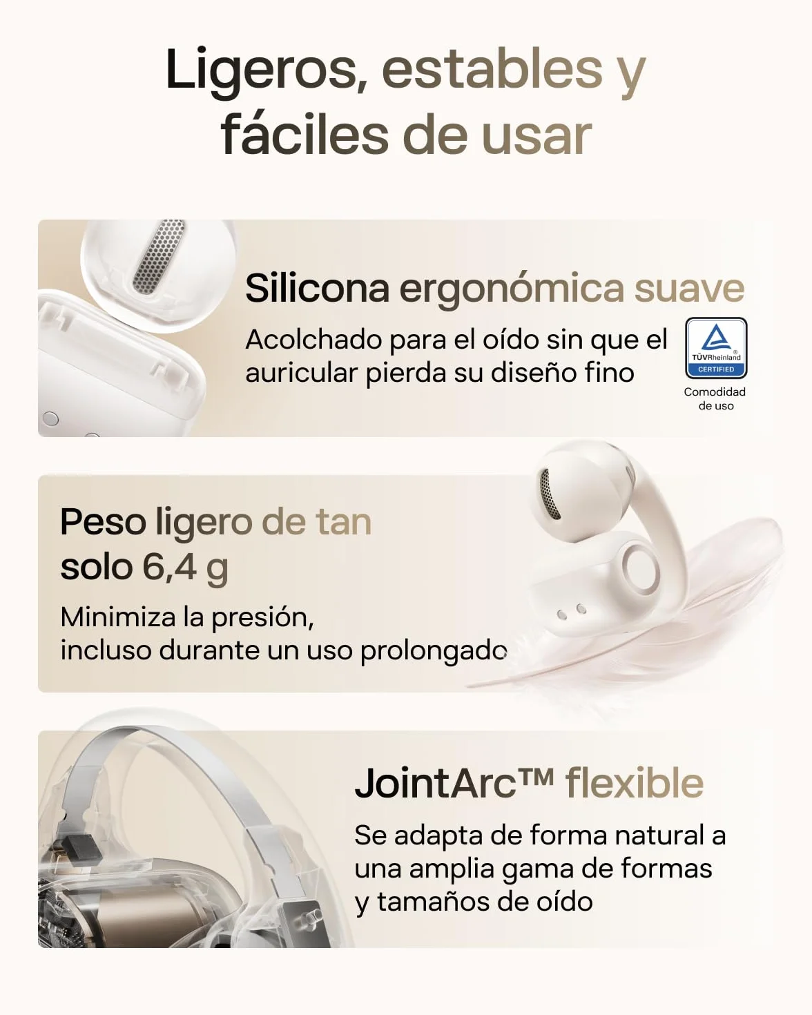 SHOKZ Auriculares Open-Ear Clip-on OpenDots 2, Dolby Audio con Graves Profundos, 40 h de batería, Bluetooth 6.1, Resistencia al Agua IP57, reducción de Ruido con IA, Carga rápida inalámbrica, Blancos