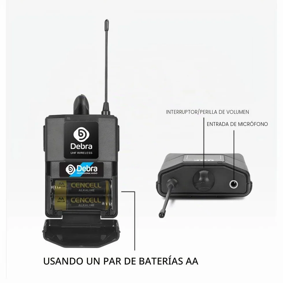 D Debra Micrófono Inalámbrico Diadema, Sistema, 100m Alcance, para Fiesta, 2 Portátiles y 2 Bodypack, Frecuencia A