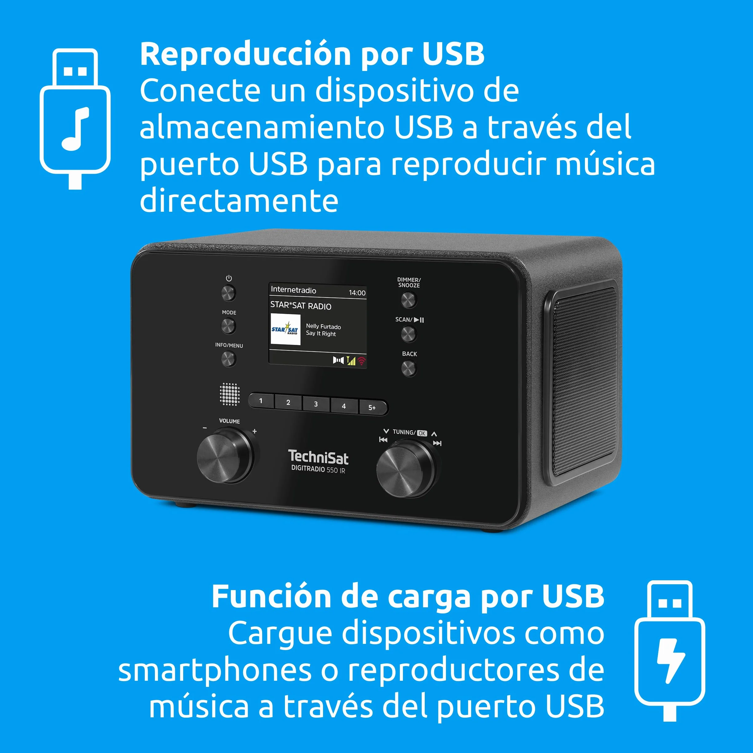 TechniSat DIGITRADIO 550 IR - Radio estéreo por Internet (Dab+, FM, WLAN, Bluetooth, Control por App, Despertador), Negro