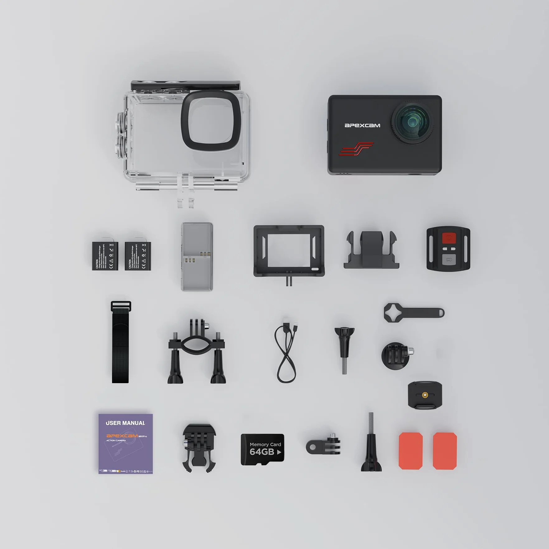 Apexcam M80PRO Cámara Deportiva con Pantalla táctile 4K 48MP Cámara de Acción con 64G Tarjeta Cámara Subacuática Impermeable 40M con 8X Zoom y 2 * 1350 Baterías Kit Accesorios