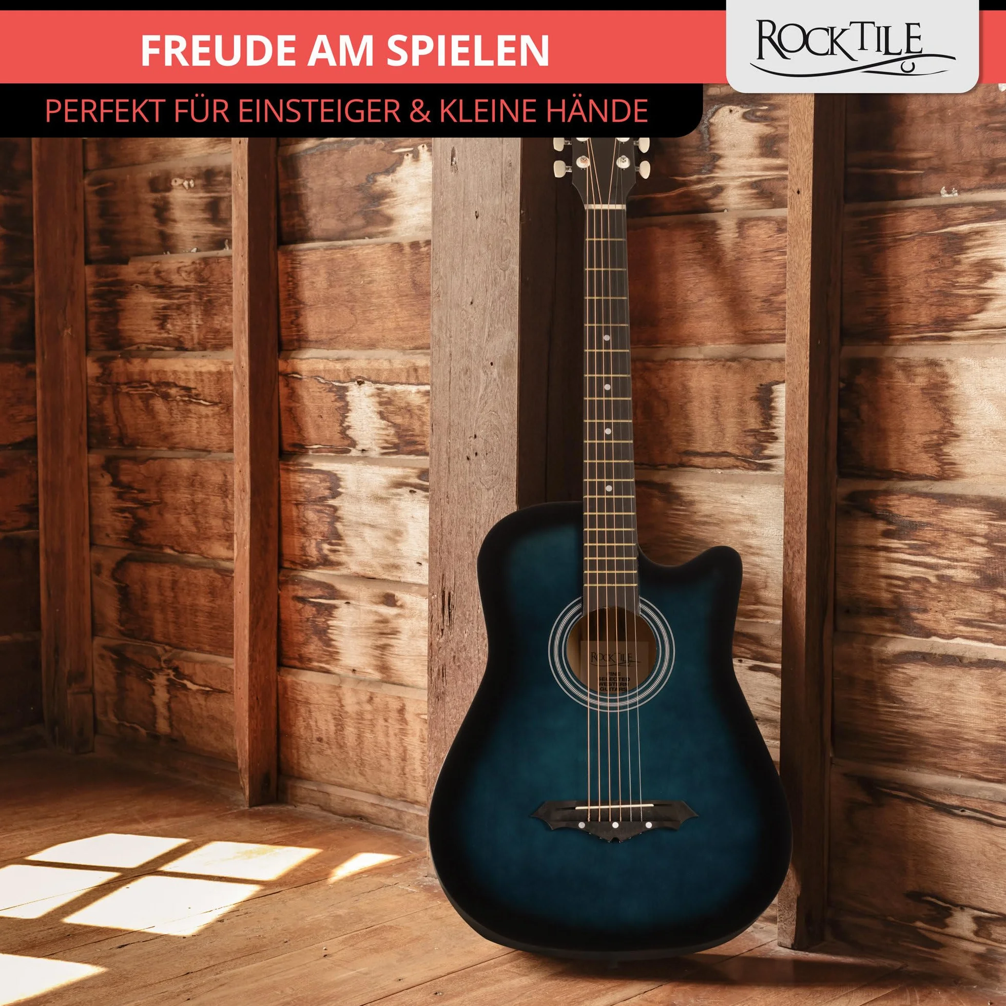 Rocktile WSD-5C-BUB Slim Line Set De Guitarras Western - Guitarra Acústica Dreadnought - Cuerpo De Tilo - Mástil: Catalpa - Set Incluye Funda, Cuerdas De Repuesto, Correa Y Púas - Blueburst