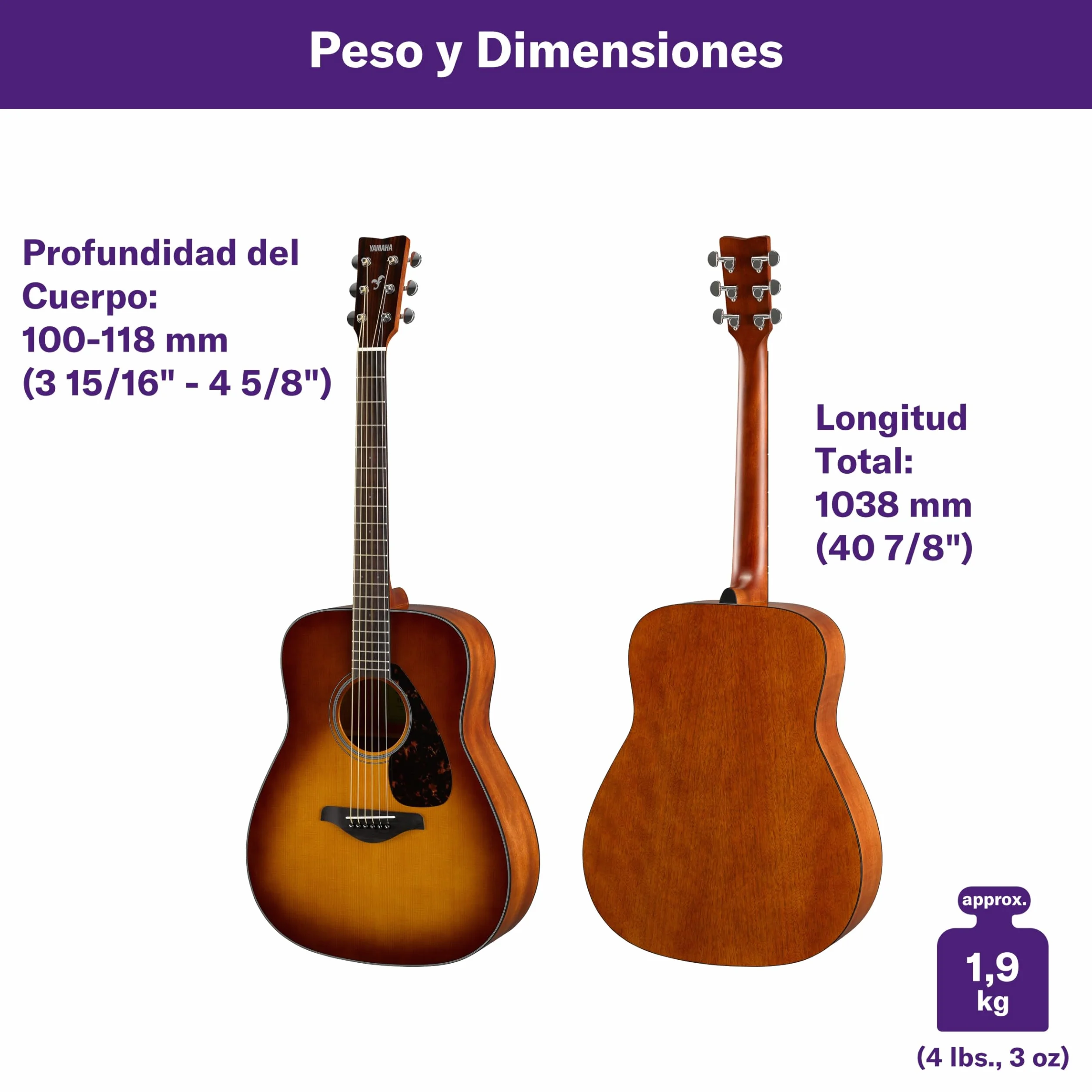 Yamaha FG800 Guitarra Acústica - Guitarra Western estándar con sonido auténtico y natural, para principiantes para adultos y jóvenes, guitarra de madera de 4/4, Marrón (Sand Burst)