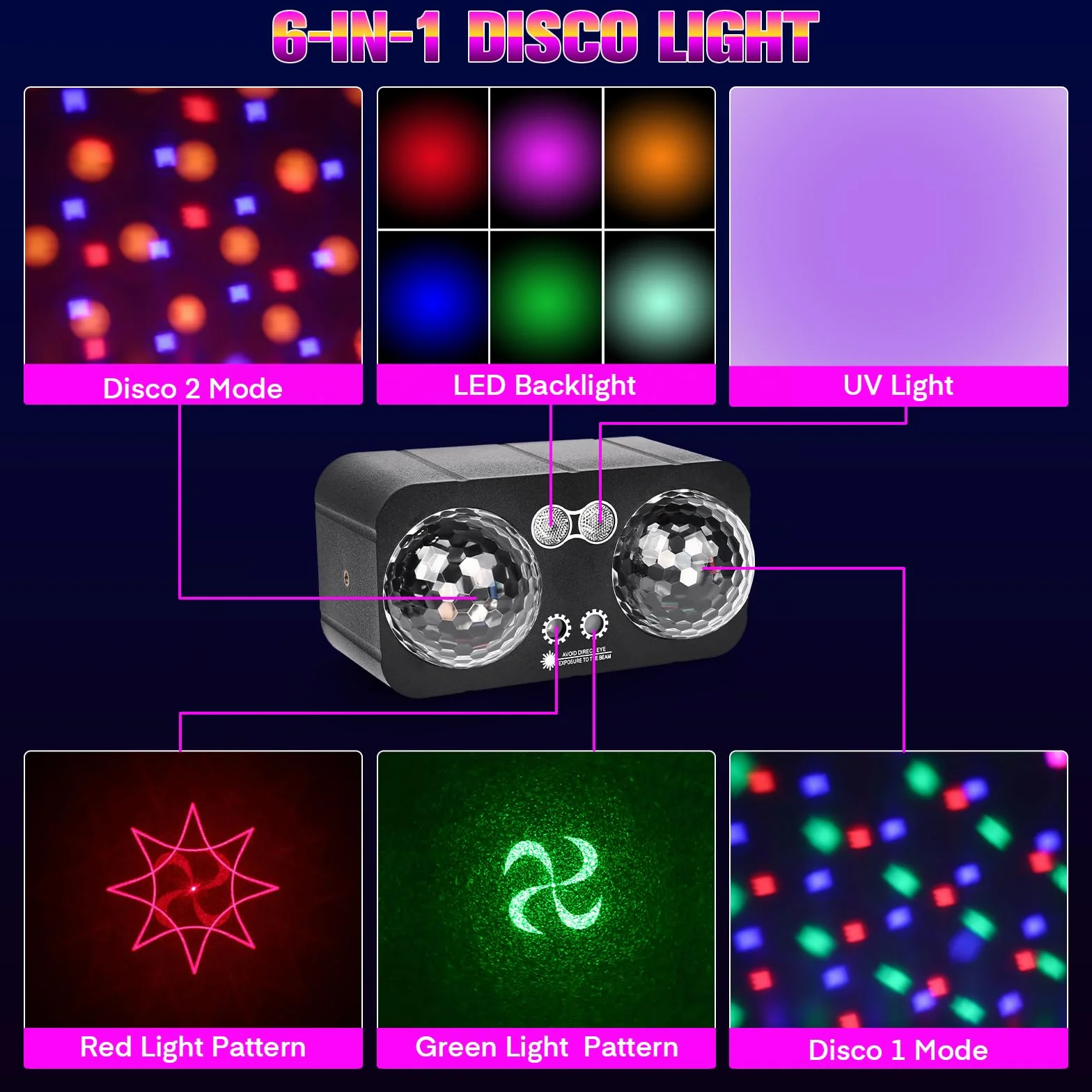 Juego de luces para noche 6 en 1 con trípode y mando a distancia, juegos de luces dj LED portátiles para fiestas, DJ, fiestas, escenas y eventos en casa