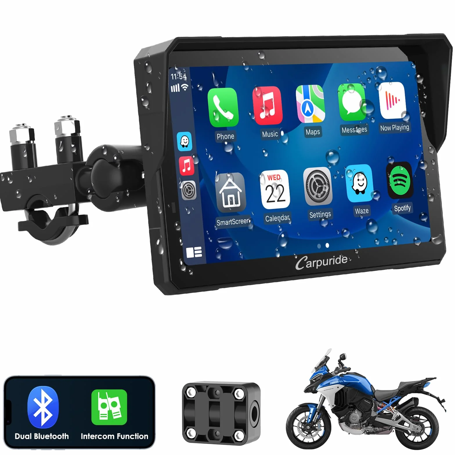 Carpuride W702 Pro Pantalla Carplay 7 Pulgadas Inalámbrico Android Auto Intercomunicador Impermeable Táctil Navegación