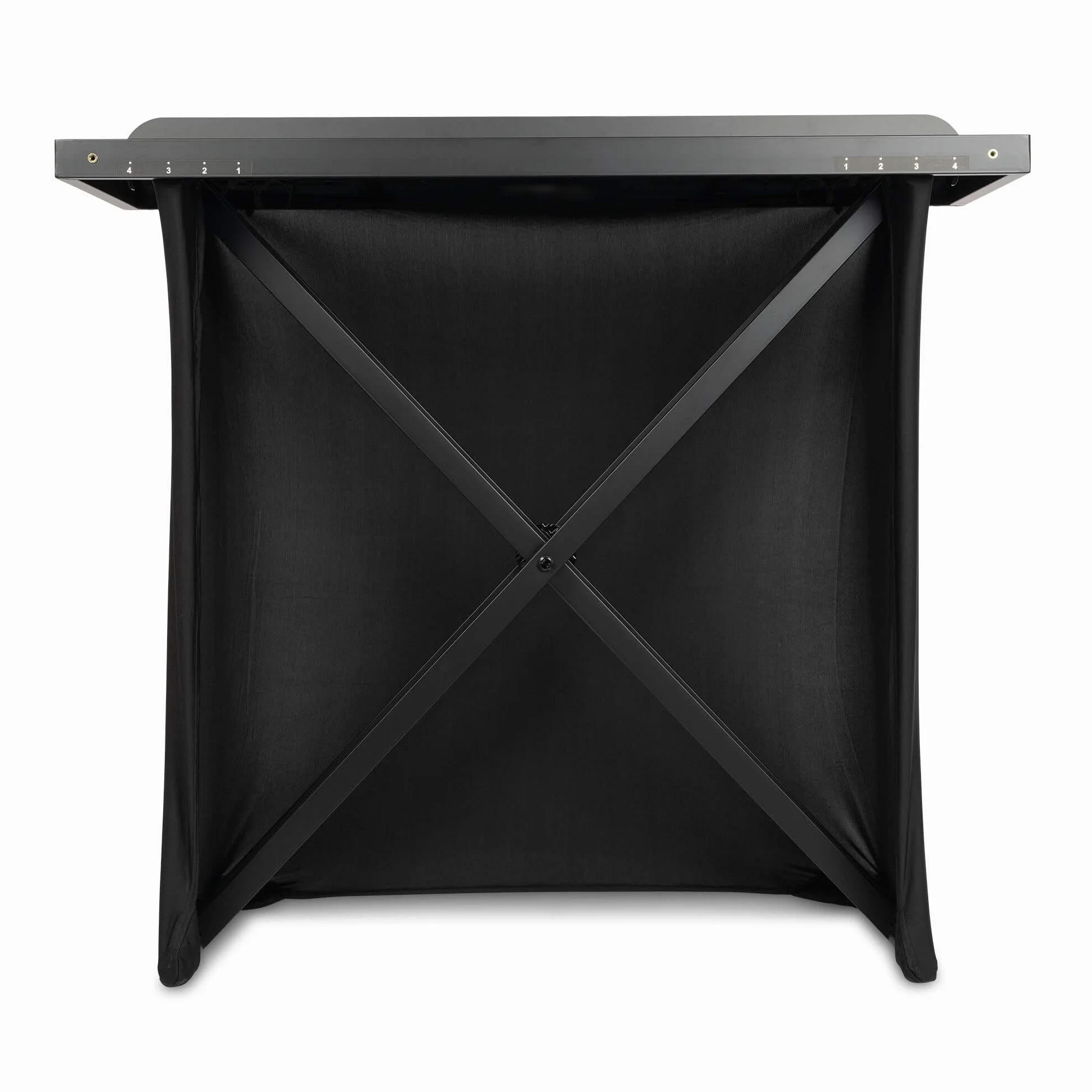 Vonyx DBE100 – Cabina DJ Plegable de 1 m de Ancho con Altura Regulable 80-99,2 cm, Mesa DJ portátil de Aluminio Negro con Lycra Negra ignífuga y Bolsa Transporte para DJ móvil