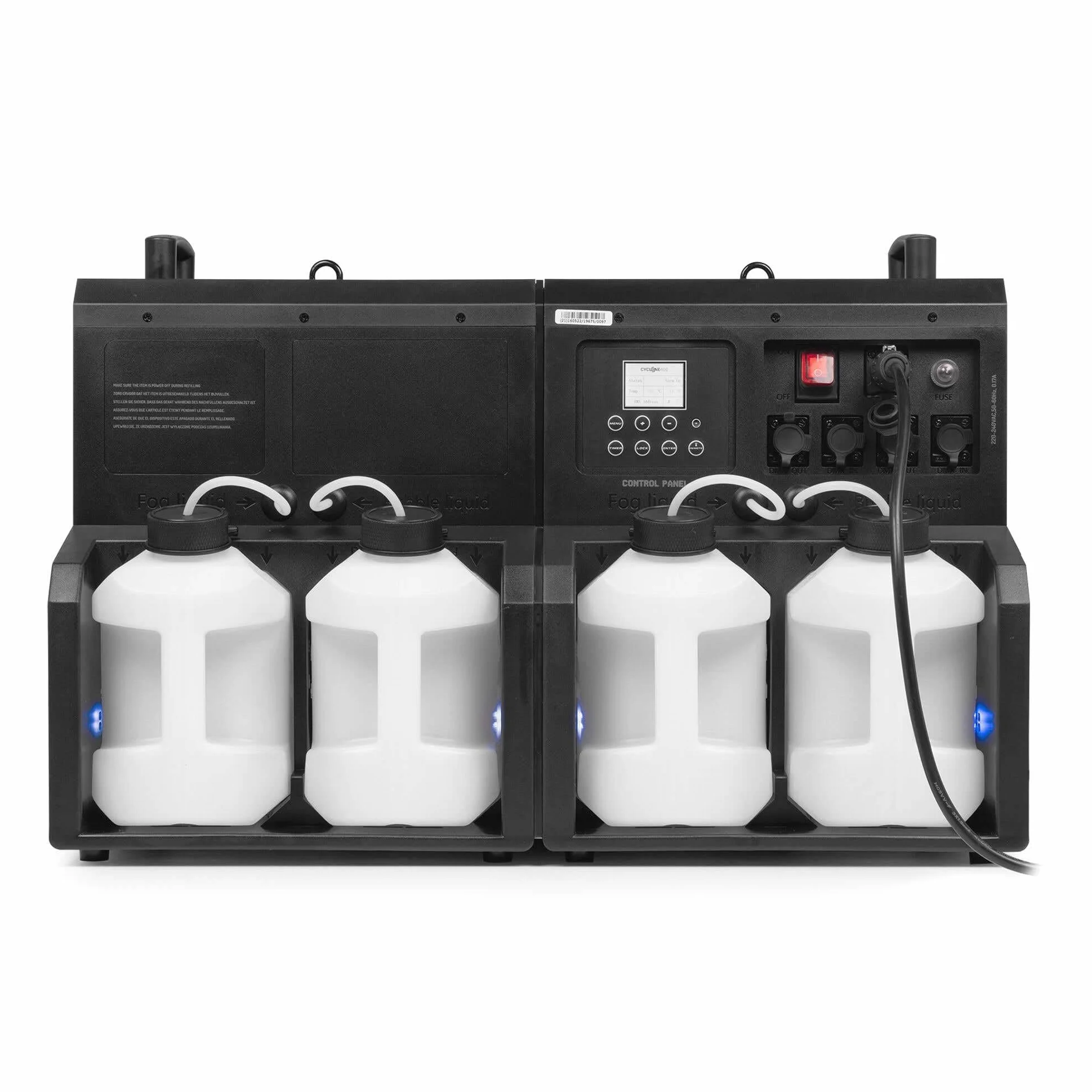Beamz Cyclone400 - Máquina de Humo y Burbujas con 48 LED RGBW 500m³/min Control DMX Mando inalámbrico Efectos Especiales Fiestas Eventos Discoteca Halloween Decoracion Smoke Machine, Color Negro