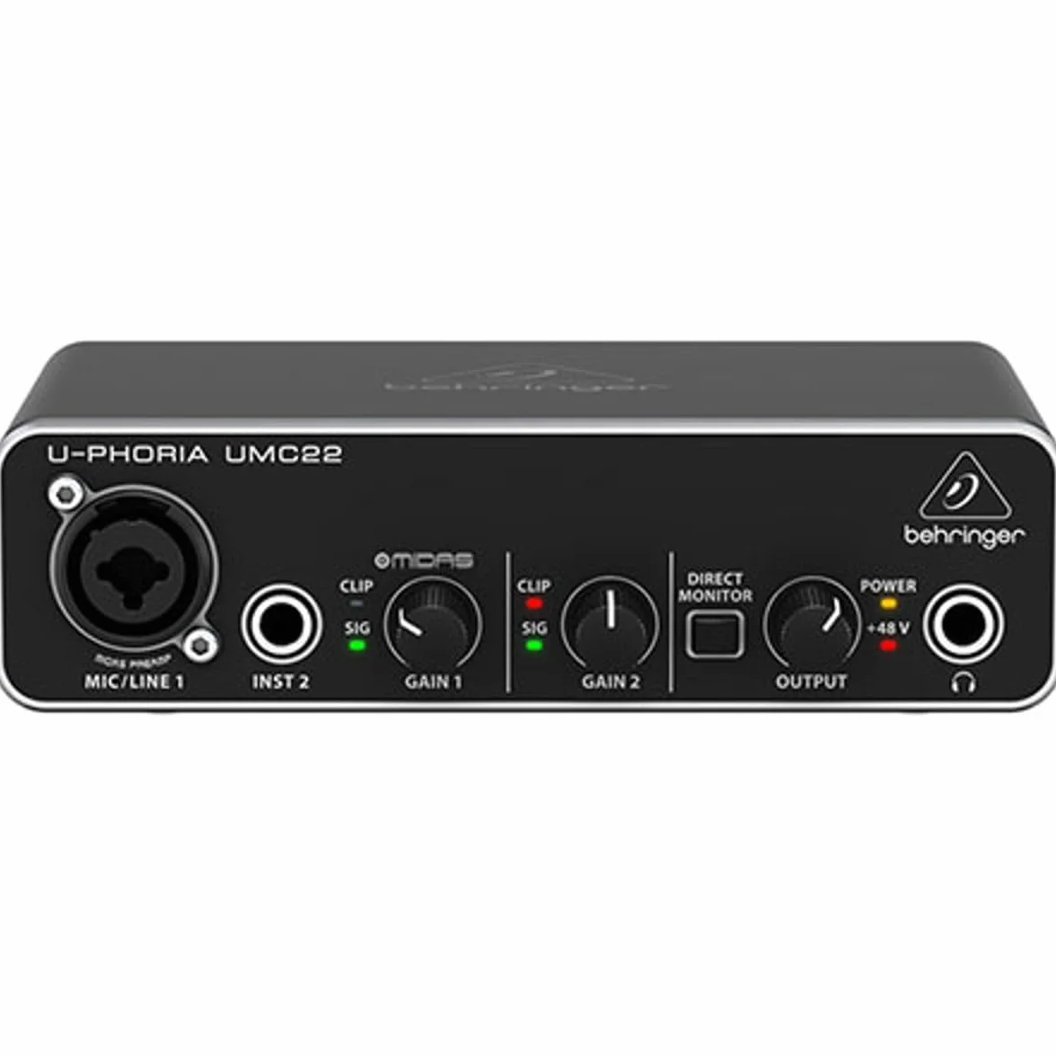 Behringer UMC22 2x2 USB Audio Interface, 48 kHz, with MIDAS-Designed Mic Preamplifier for Microphones and Instruments