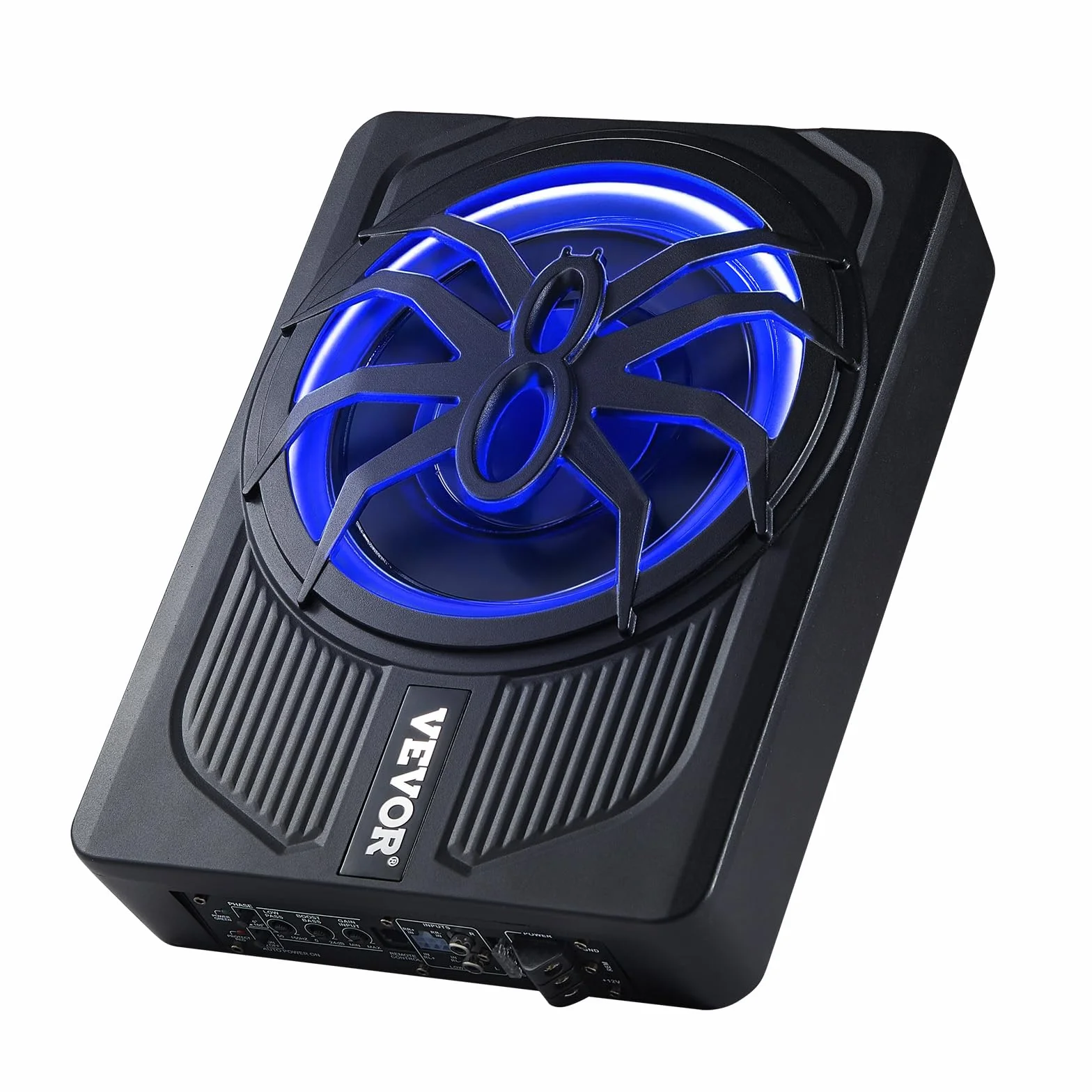 VEVOR Subwoofer para Debajo del Asiento para Automóvil 254 mm 440 W Altavoz Compacto para Coche Amplificador Incorporado Entrada Bajo Controlador de Volumen Control Remoto con Cable