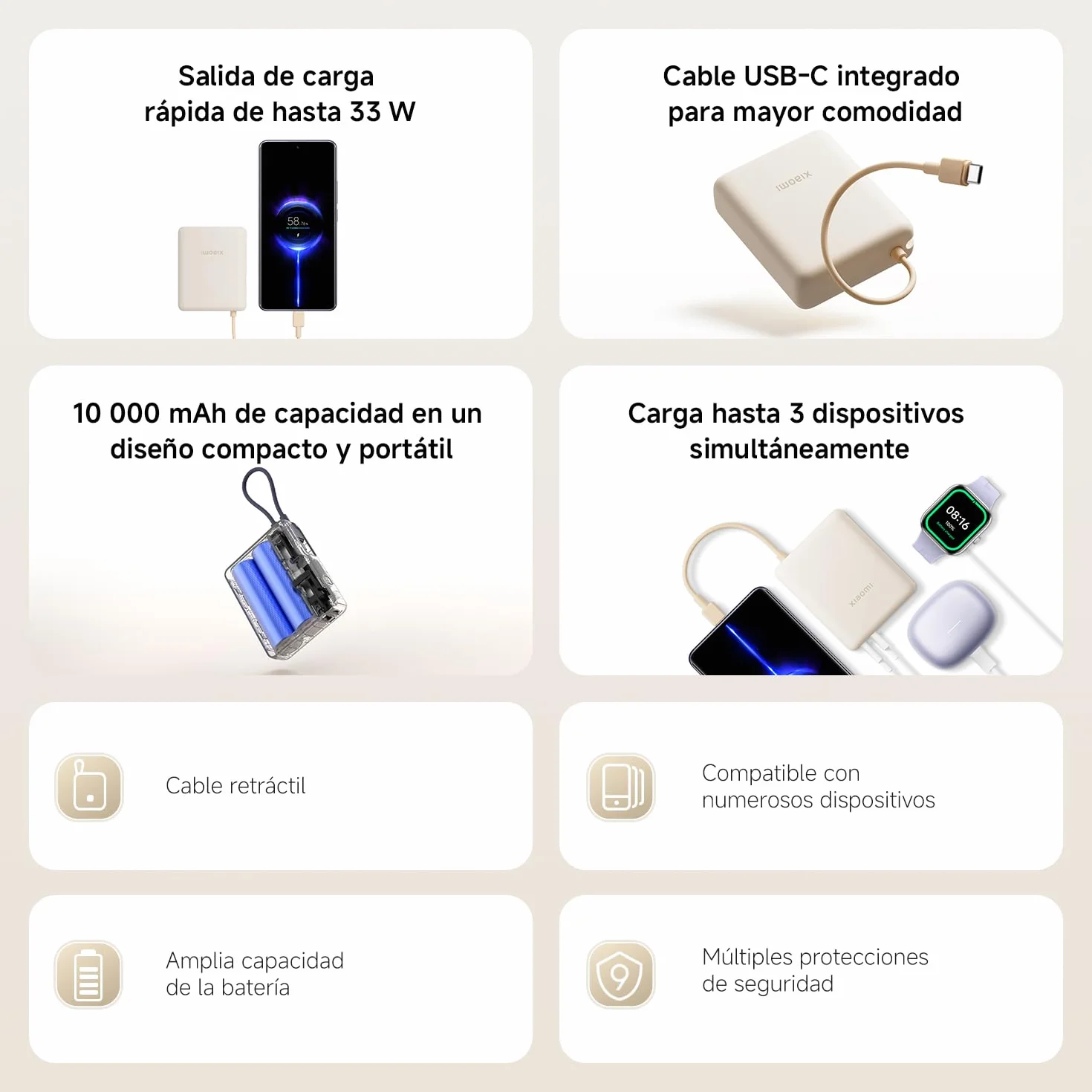 Xiaomi Power Bank 33W 10000mAh (Integrated Cable) Ice Blue 3 Puertos Carga Rápida