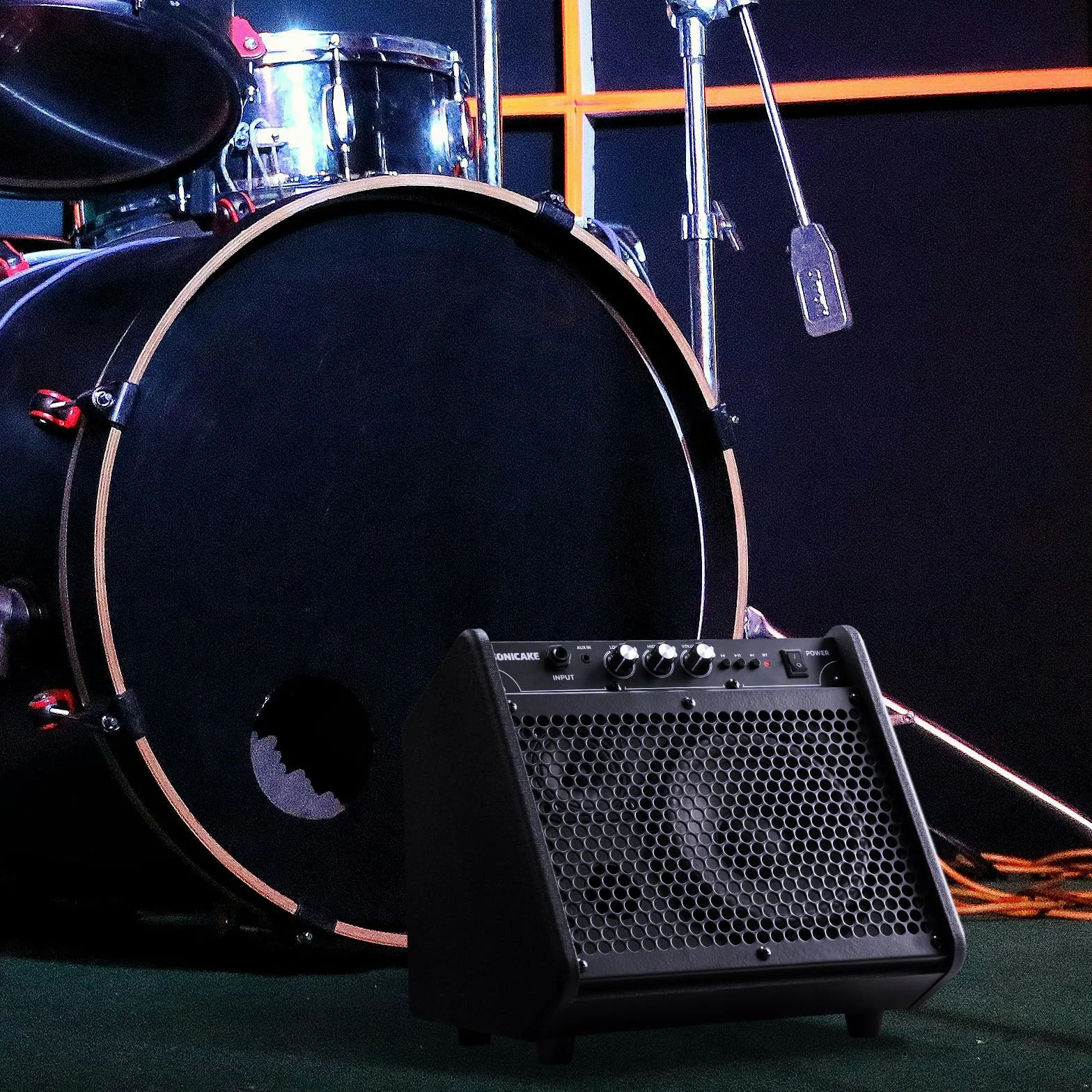 SONICAKE Amplificador para Batería Electrónica 20W Altavoz Bluetooth Portátil con Doble Altavoz