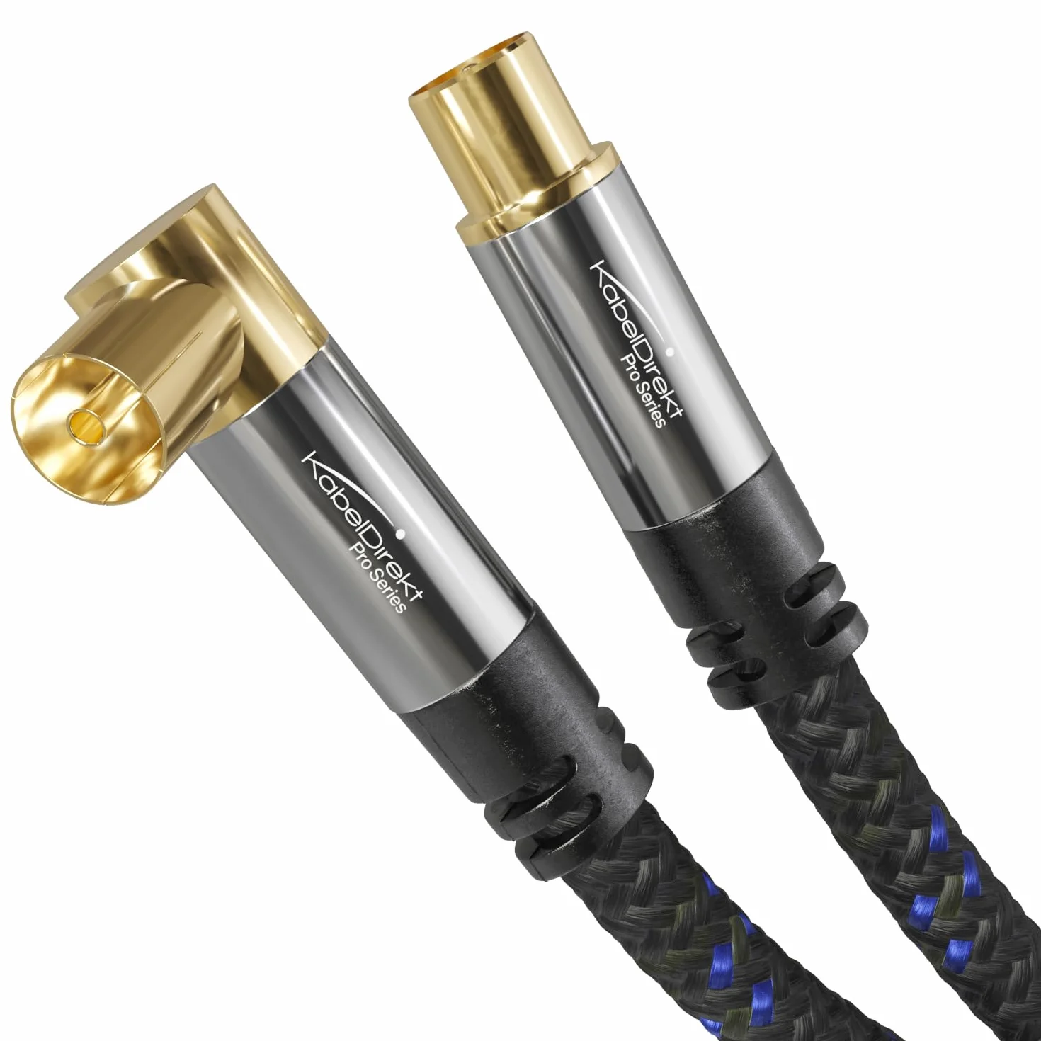 KabelDirekt – Cable de antena 4K & cable TV con ángulo de 90°/recto – 1,5m – con conector metálico para televisión digital y analógica – trenzado (toma angular a conector recto para DVB-C, DVB-S)