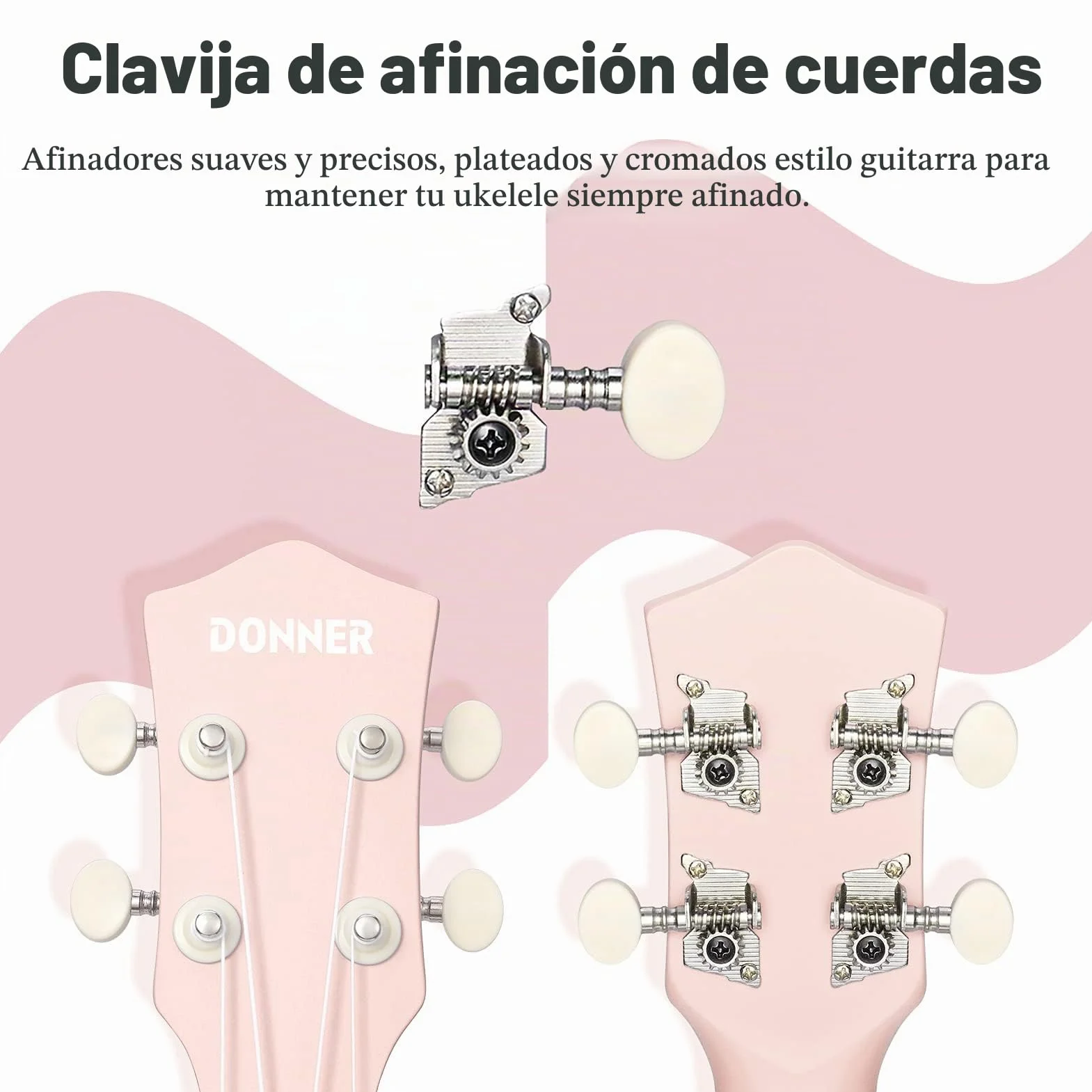 Donner Ukelele Soprano para Principiantes y Adultos, Ukulele Kit 21 Pulgadas Niños con Bolso, Correa, Afinador, Paño de Pulido con Online Inglés Lección (Rosa)