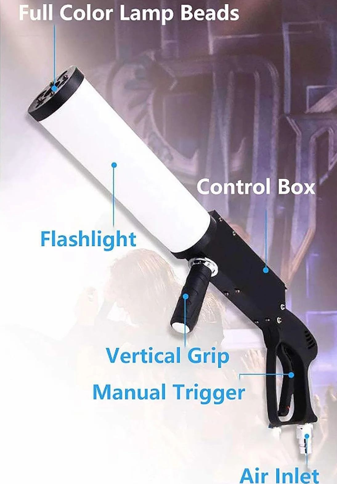 LED CO2 Jet Machine Máquina de niebla de mano para efectos de club bar DJ – Pistola de humo para fiestas de discoteca, espectáculos en vivo, bodas con cambio automático de color
