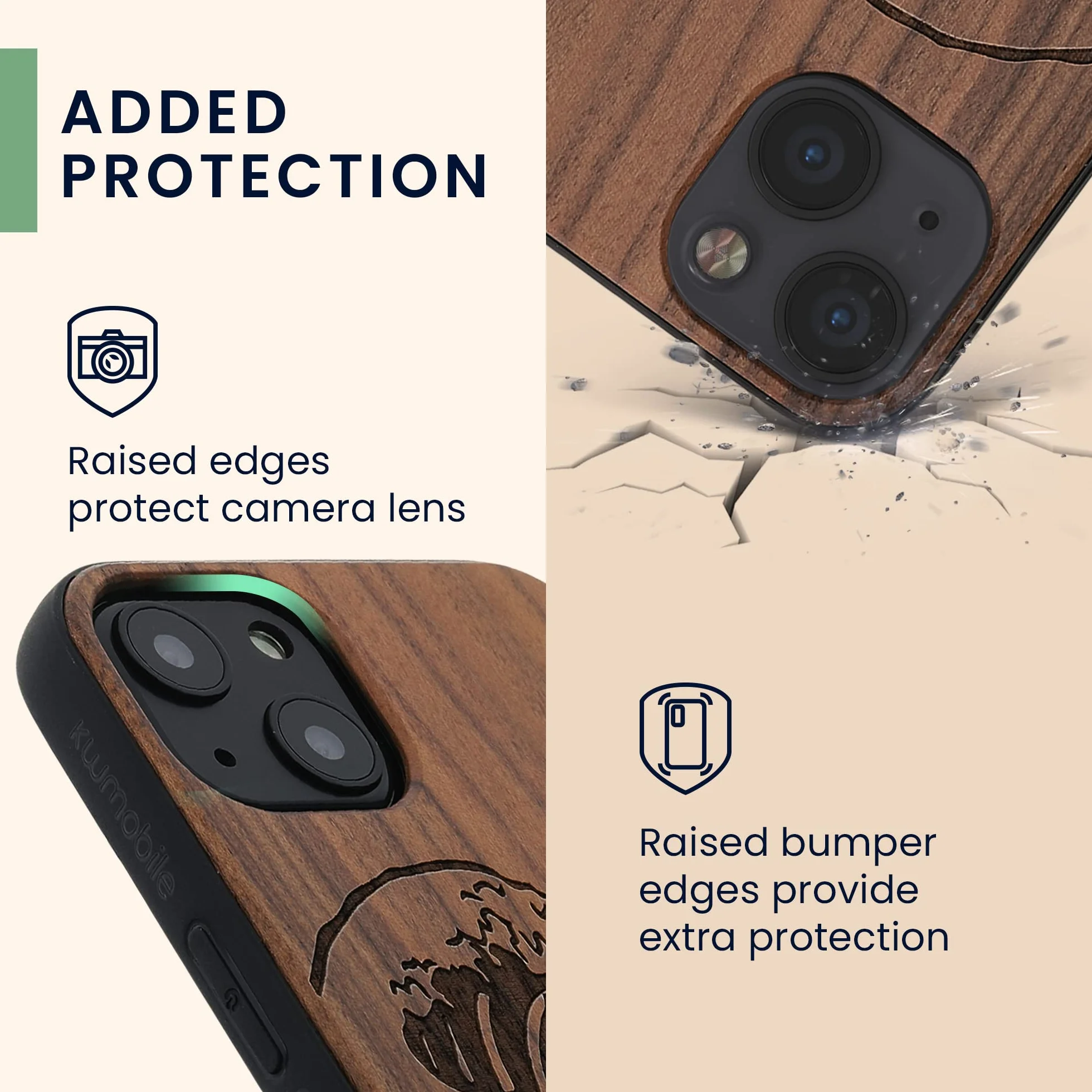 kwmobile Funda de Madera Compatible con Apple iPhone 13 con Bumper Antigolpes - Estampa Japonesa