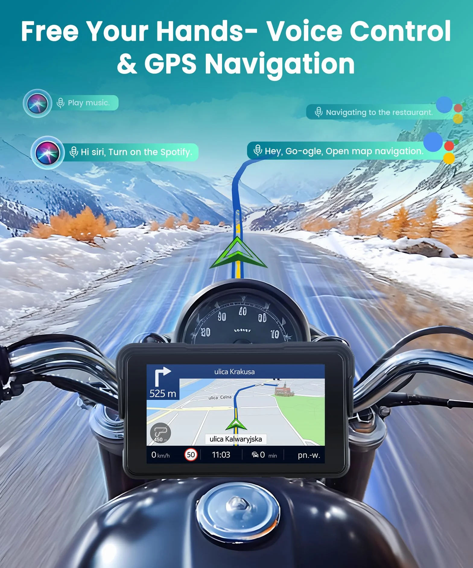 Navegación GPS Moto CarPlay y Android Auto Inalámbrico, Pantalla Táctil HD 5 Pulgadas IP68, Bluetooth