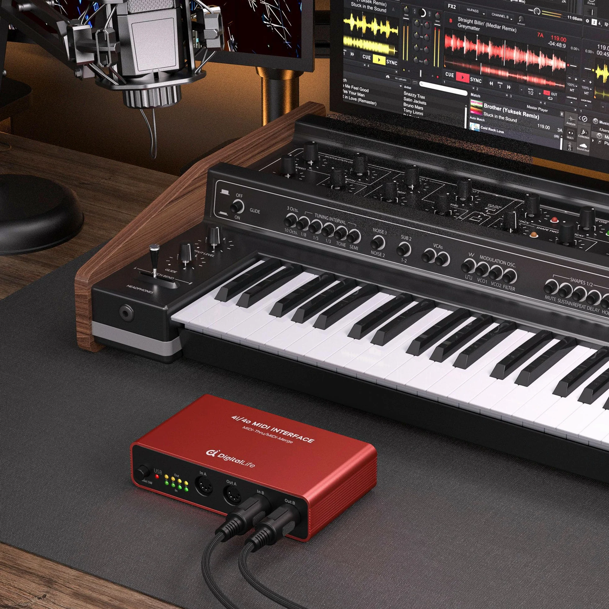 DigitalLife Interfaz MIDI Quad-I/O 5-PIN DIN - Caja MIDI Thru (4-In/4-Out) & Caja MIDI Merge (2-In/4-Out), 8 Indicadores LED, Metal